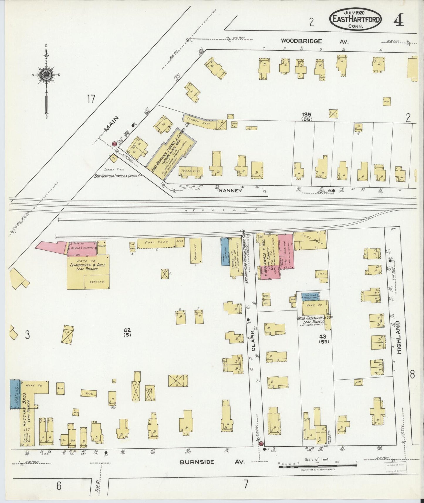 Sanborn Fire Insurance Map from East Hartford, Hartford County, Connecticut (1920), Sheet #0004 - Historic Sanborn Fire Insurance Map Print, vintage old map wall art, antique decor, genealogy gift, Connecticut Connecticut map