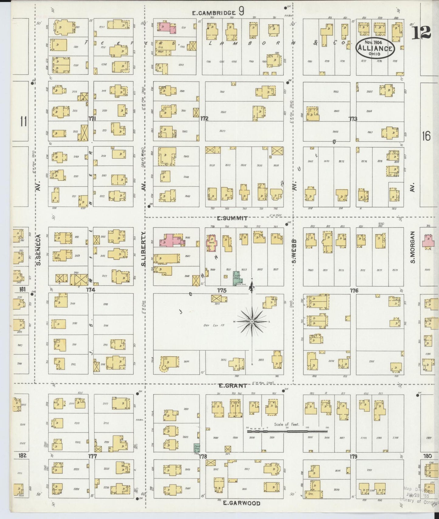Sanborn Fire Insurance Map from Alliance, Stark County, Ohio (1904), Sheet #0012 - Historic Sanborn Fire Insurance Map Print, vintage old map wall art, antique decor, genealogy gift, Ohio Ohio map