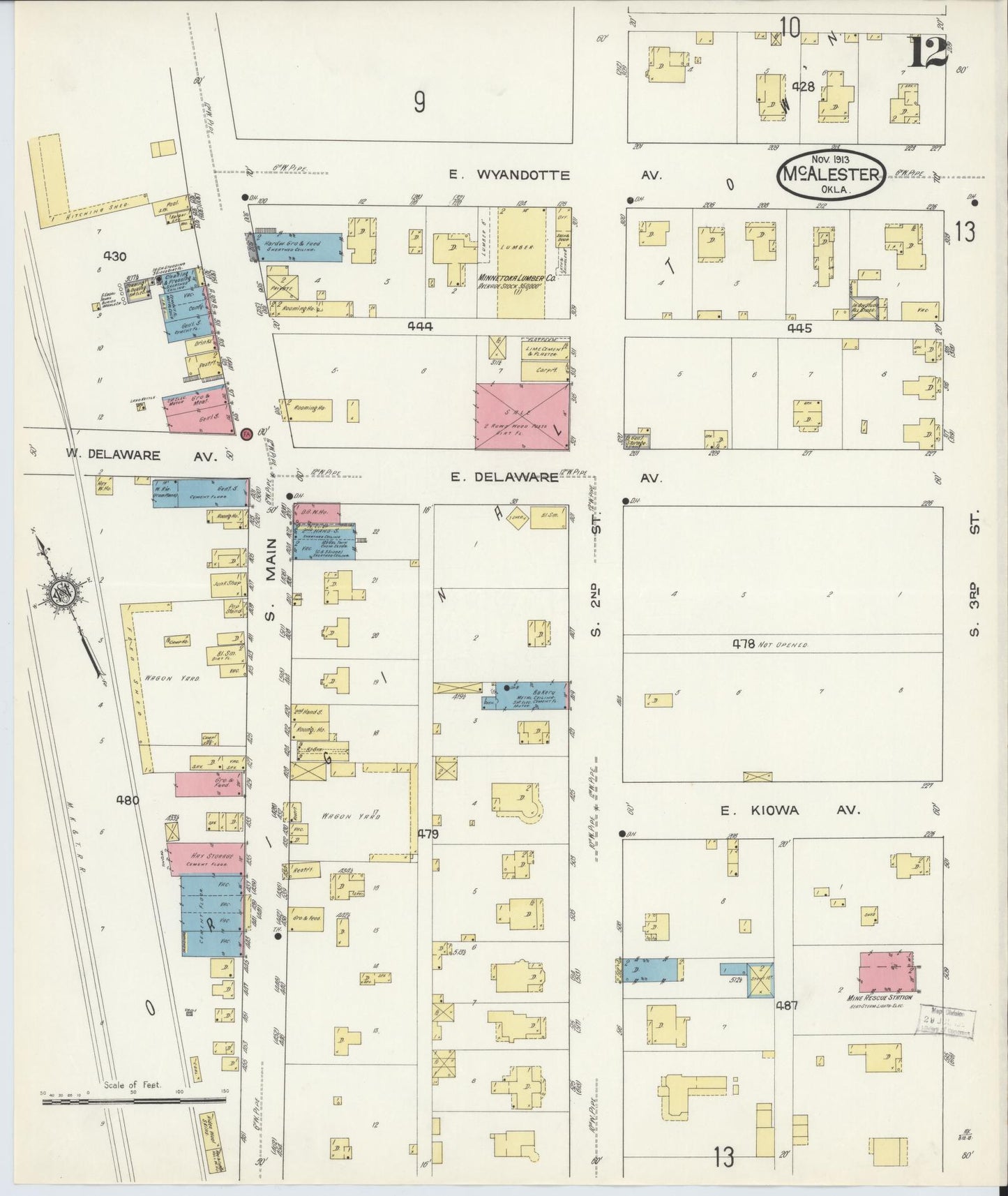 Sanborn Fire Insurance Map from McAlester, Pittsburg County, Oklahoma (1913), Sheet #0012 - Historic Sanborn Fire Insurance Map Print, vintage old map wall art, antique decor, genealogy gift, Oklahoma Oklahoma map