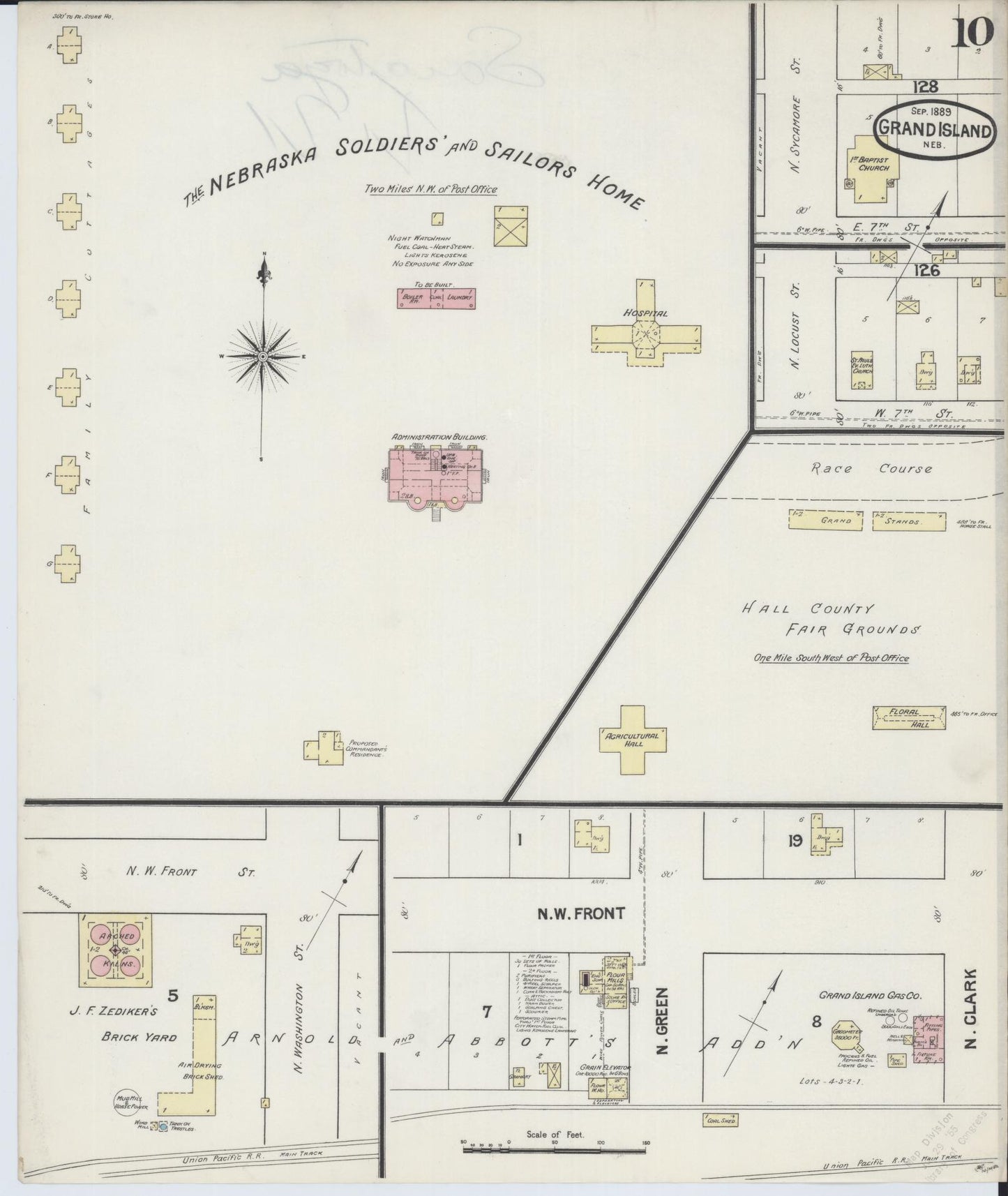 Sanborn Fire Insurance Map from Grand Island, Hall County, Nebraska (1889), Sheet #0010 - Complete Map Set gallery image, historic Sanborn map, vintage wall art, Nebraska Nebraska