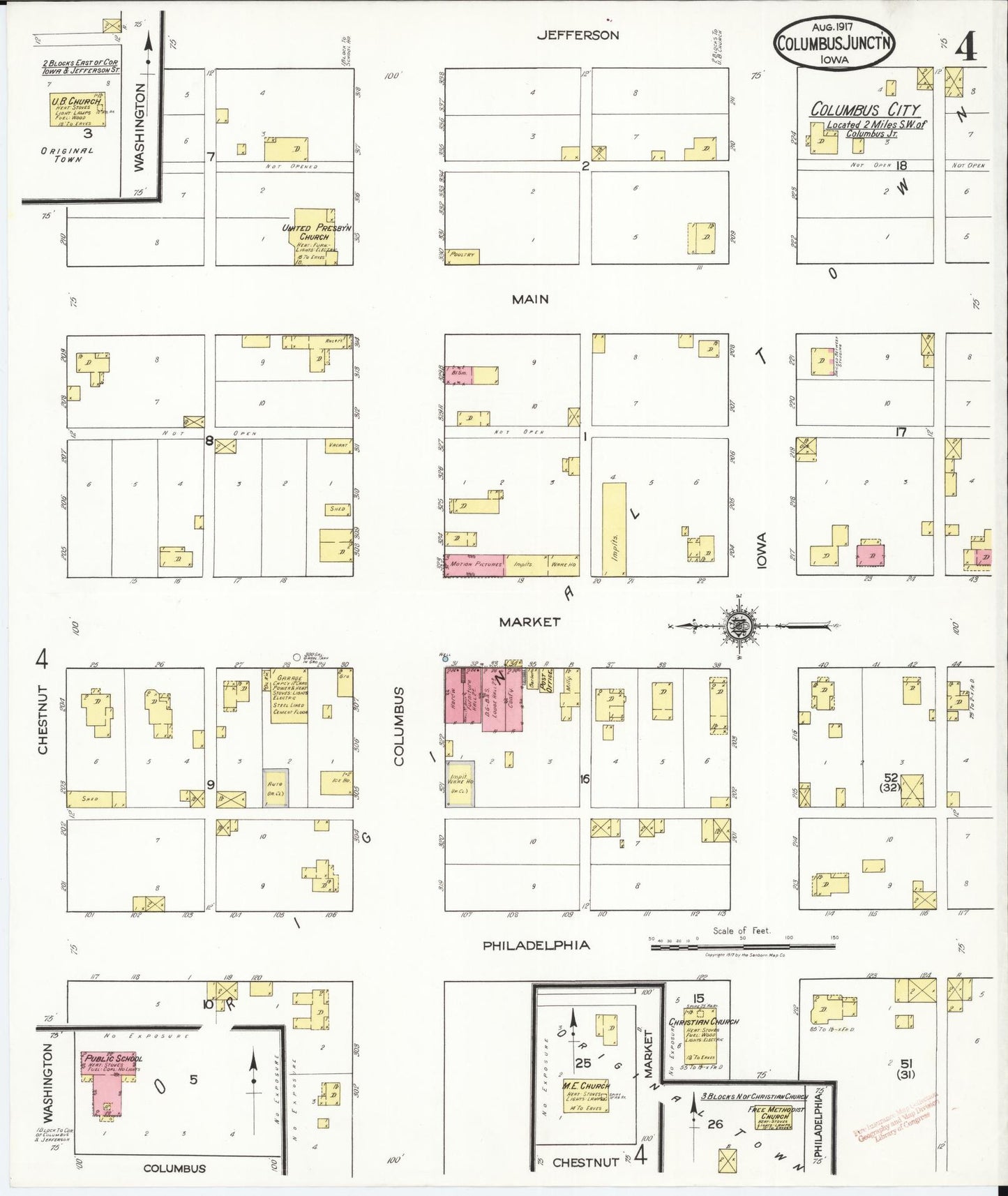 Sanborn Fire Insurance Map from Columbus Junction, Louisa County, Iowa (1917), Sheet #0004 - Historic Sanborn Fire Insurance Map Print, vintage old map wall art