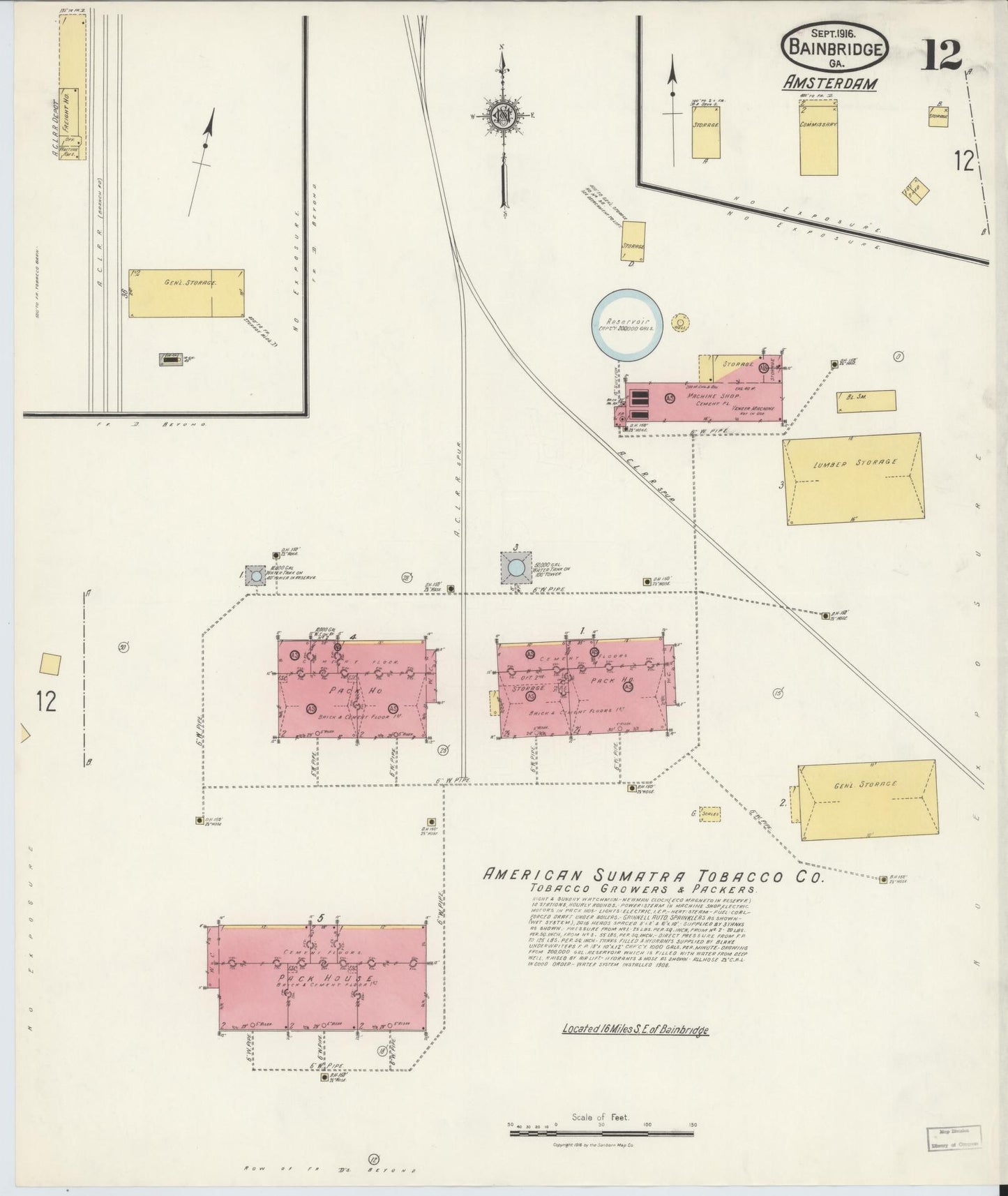 Sanborn Fire Insurance Map from Bainbridge, Decatur County, Georgia (1916), Sheet #0012 - Complete Map Set gallery image, historic Sanborn map, vintage wall art, Georgia Georgia