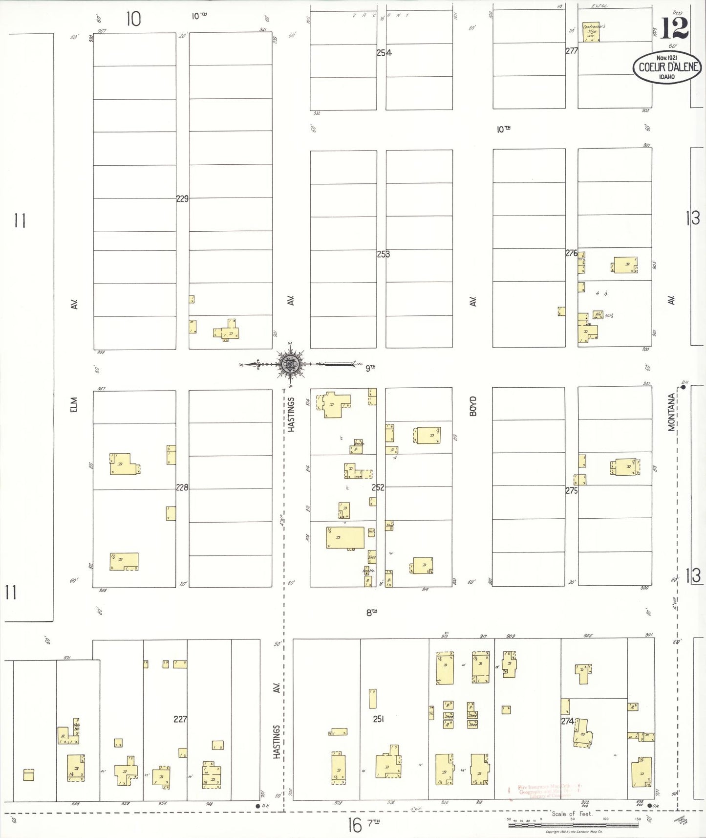 Sanborn Fire Insurance Map from Coeur D'alene, Kootenai County, Idaho (1921), Sheet #0012 - Historic Sanborn Fire Insurance Map Print, vintage old map wall art, antique decor, genealogy gift, Idaho Idaho map