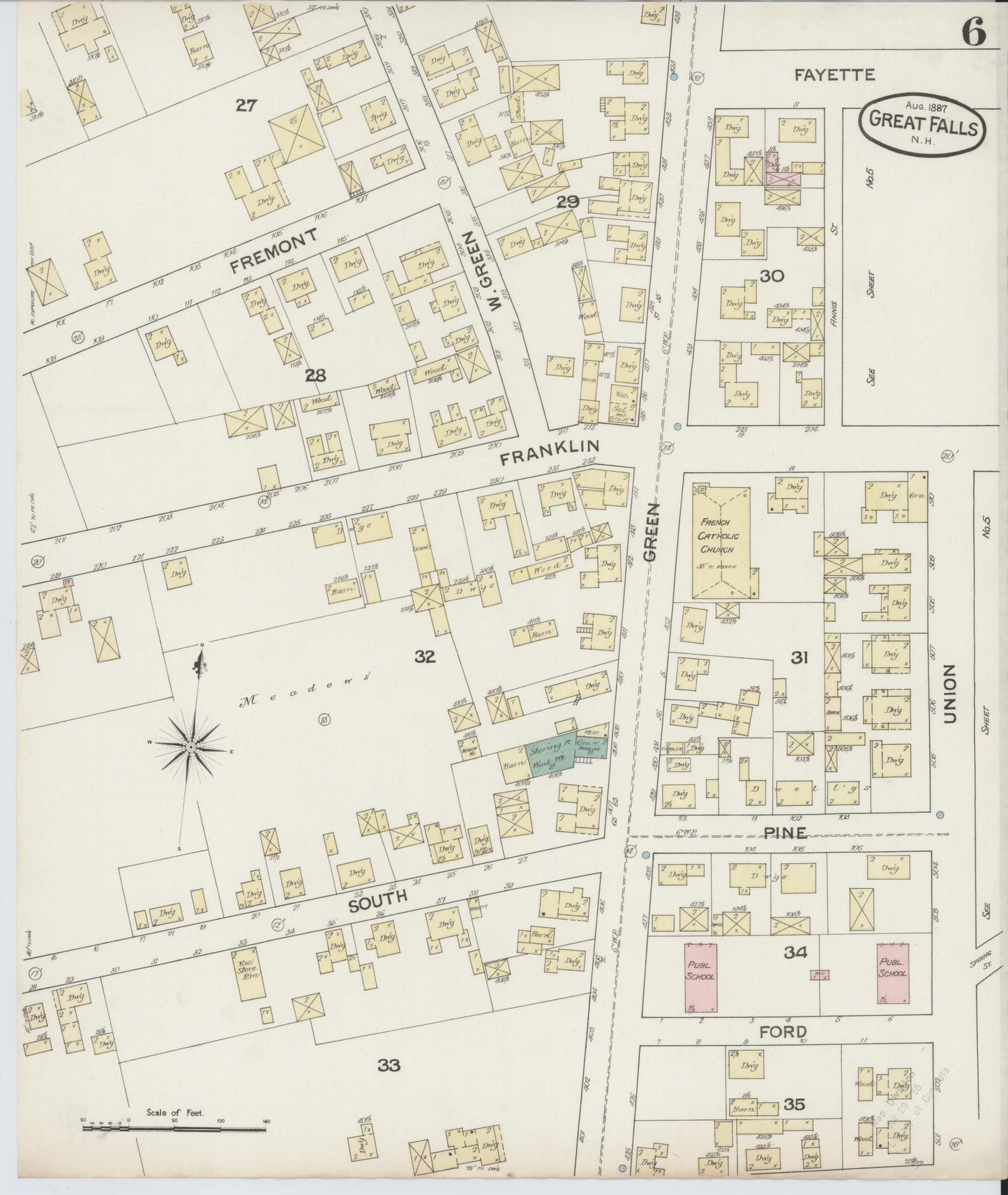 Sanborn Fire Insurance Map from Great Falls, Strafford County, New Hampshire (1887), Sheet #0006 - Historic Sanborn Fire Insurance Map Print, vintage old map wall art, antique decor, genealogy gift, New Hampshire New Hampshire map