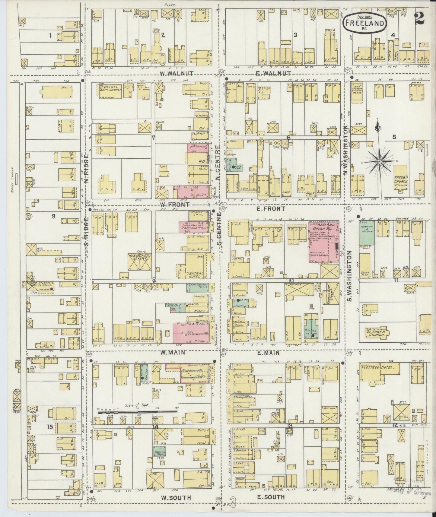Sanborn Fire Insurance Map from Freeland, Luzerne County, Pennsylvania (1895), Sheet #0002 - Historic Sanborn Fire Insurance Map Print, vintage old map wall art, antique decor, genealogy gift, Pennsylvania Pennsylvania map
