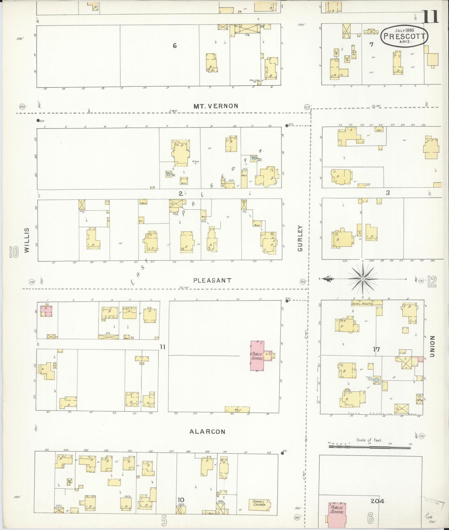 Sanborn Fire Insurance Map from Prescott, Yavapai County, Arizona (1895), Sheet #0011 - Historic Sanborn Fire Insurance Map Print, vintage old map wall art, antique decor, genealogy gift, Arizona Arizona map