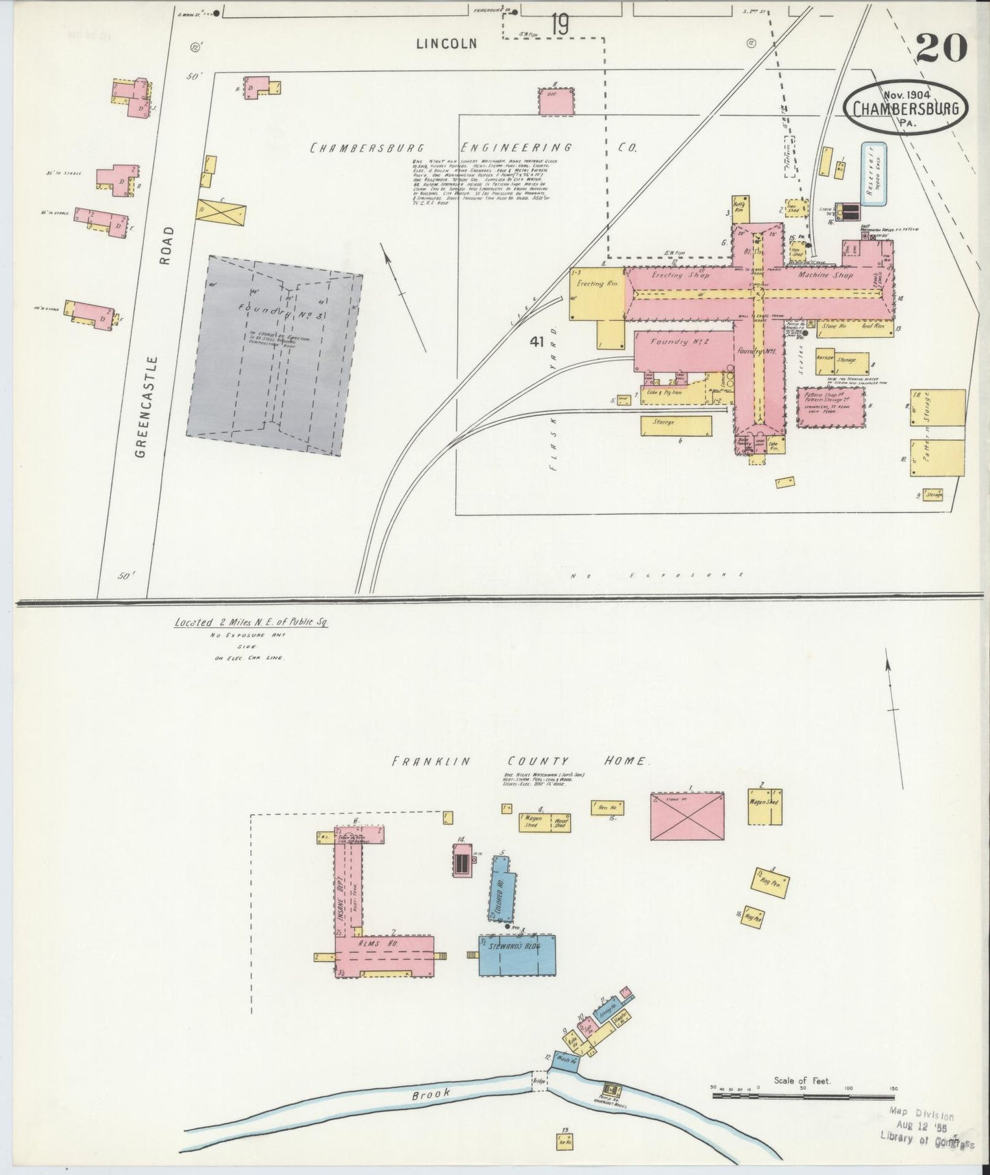 Sanborn Fire Insurance Map from Chambersburg, Franklin County, Pennsylvania (1904), Sheet #0020 - Historic Sanborn Fire Insurance Map Print, vintage old map wall art, antique decor, genealogy gift, Pennsylvania Pennsylvania map