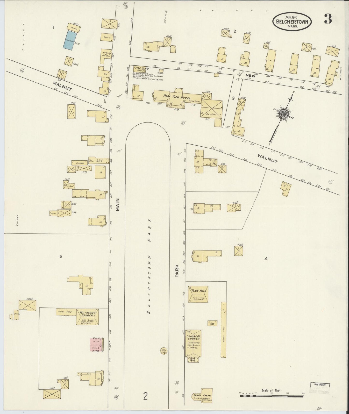 Sanborn Fire Insurance Map from Belchertown, Hampshire County, Massachusetts (1910), Sheet #0003 - Complete Map Set gallery image, historic Sanborn map, vintage wall art, Massachusetts Massachusetts