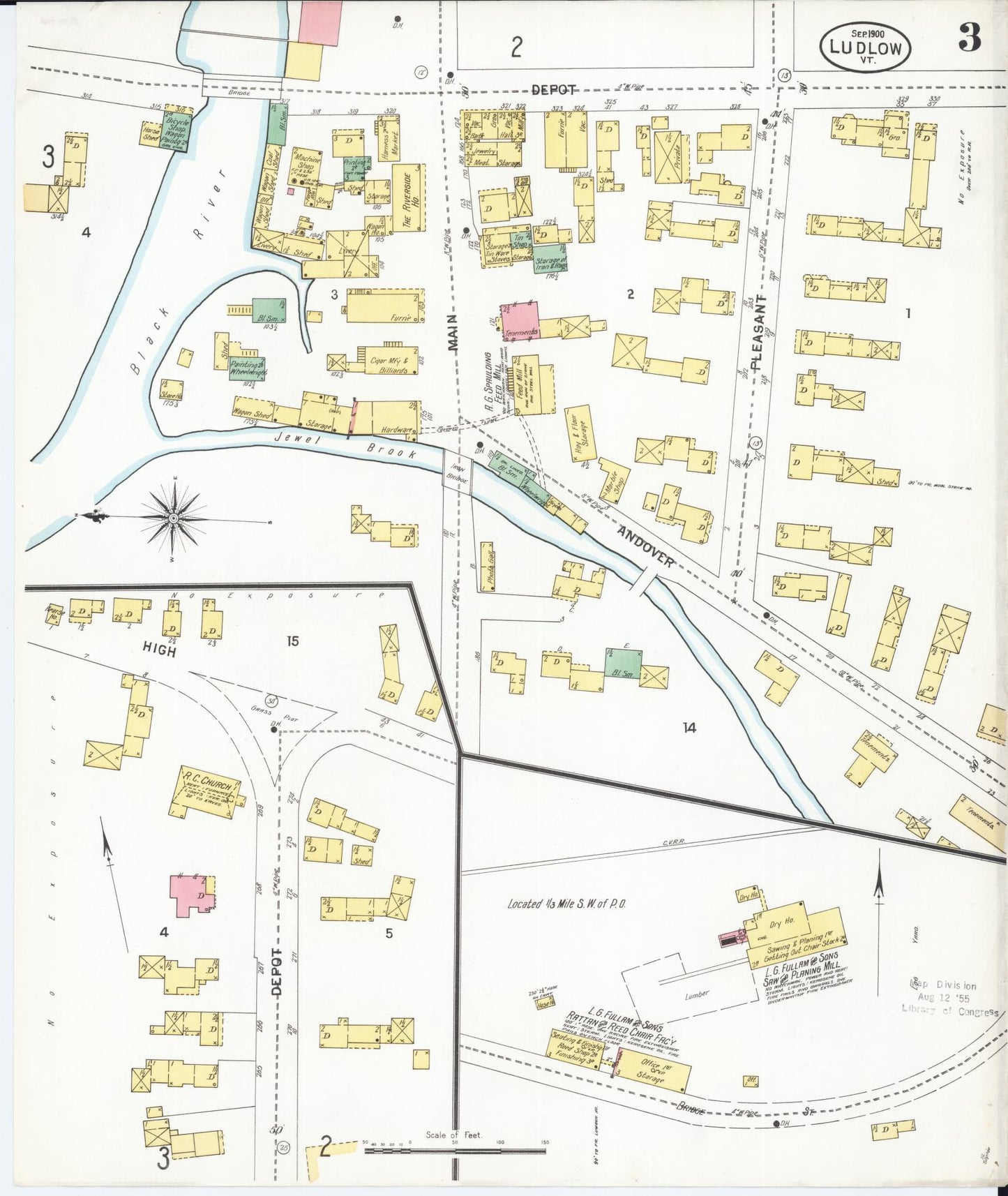 Sanborn Fire Insurance Map from Ludlow, Windsor County, Vermont (1900), Sheet #0003 - Complete Map Set gallery image, historic Sanborn map, vintage wall art, Vermont Vermont