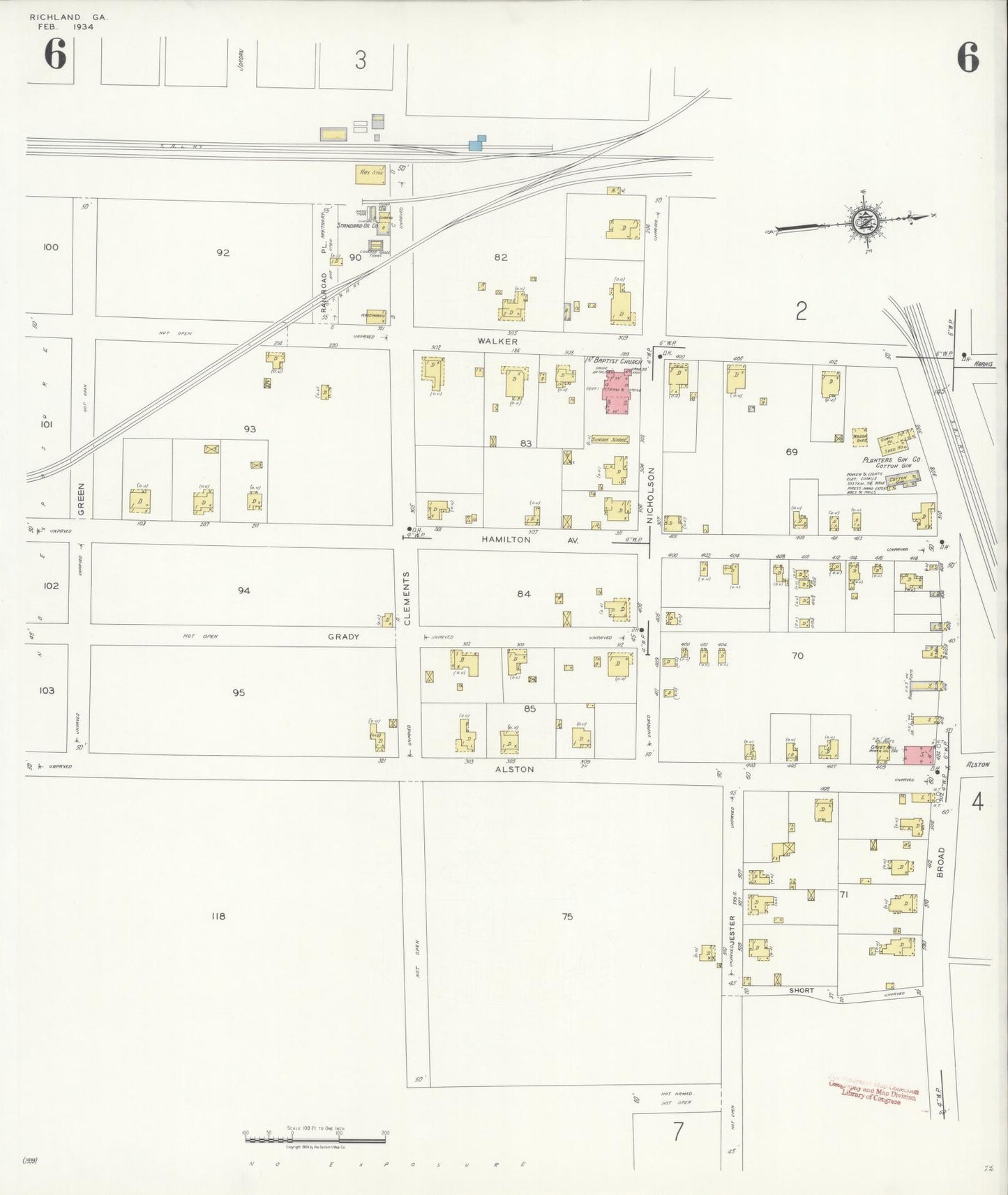 Sanborn Fire Insurance Map from Richland, Stewart County, Georgia (1934), Sheet #0006 - Historic Sanborn Fire Insurance Map Print, vintage old map wall art, antique decor, genealogy gift, Georgia Georgia map