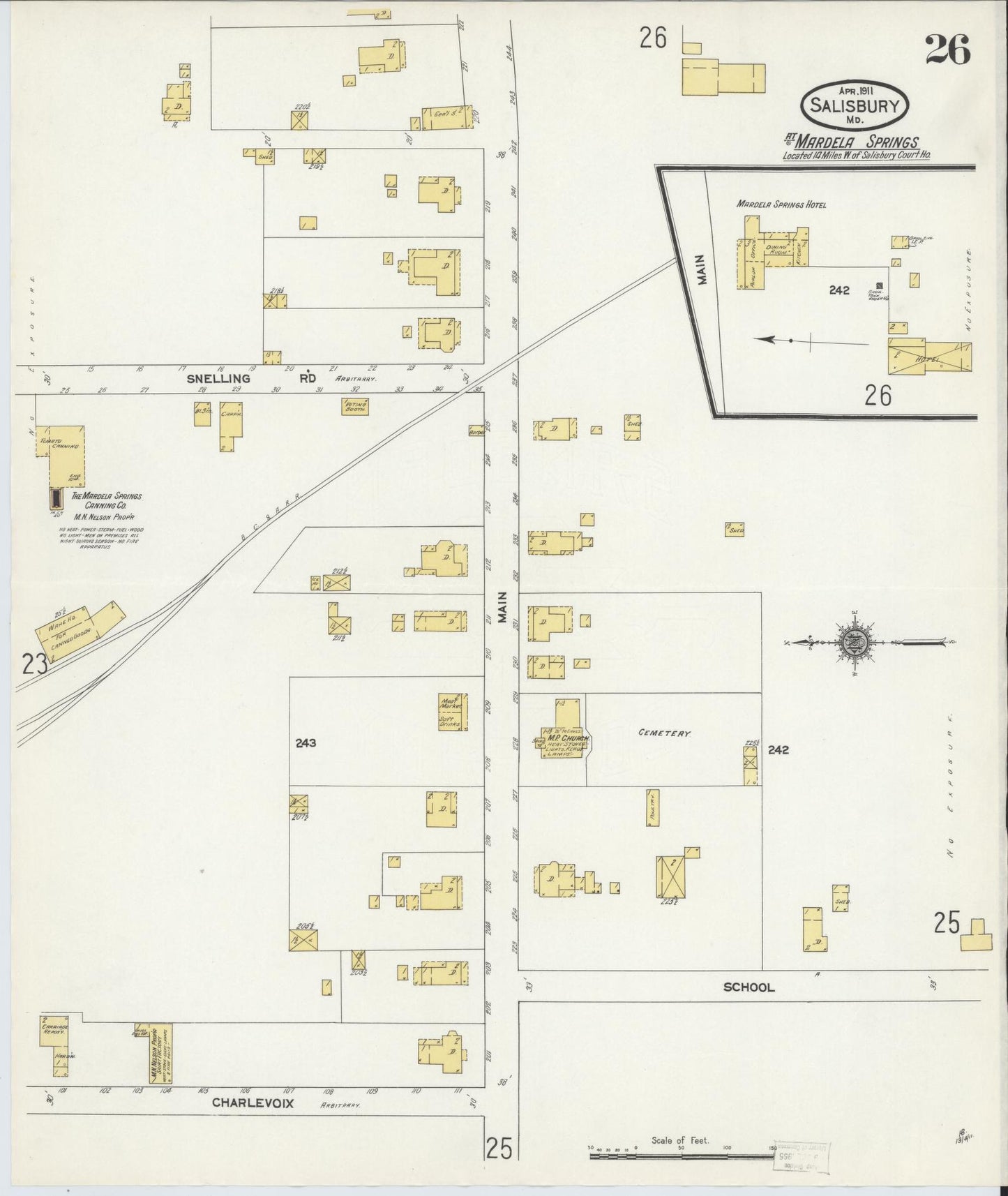 Sanborn Fire Insurance Map from Salisbury, Wicomico County, Maryland (1911), Sheet #0026 - Historic Sanborn Fire Insurance Map Print, vintage old map wall art