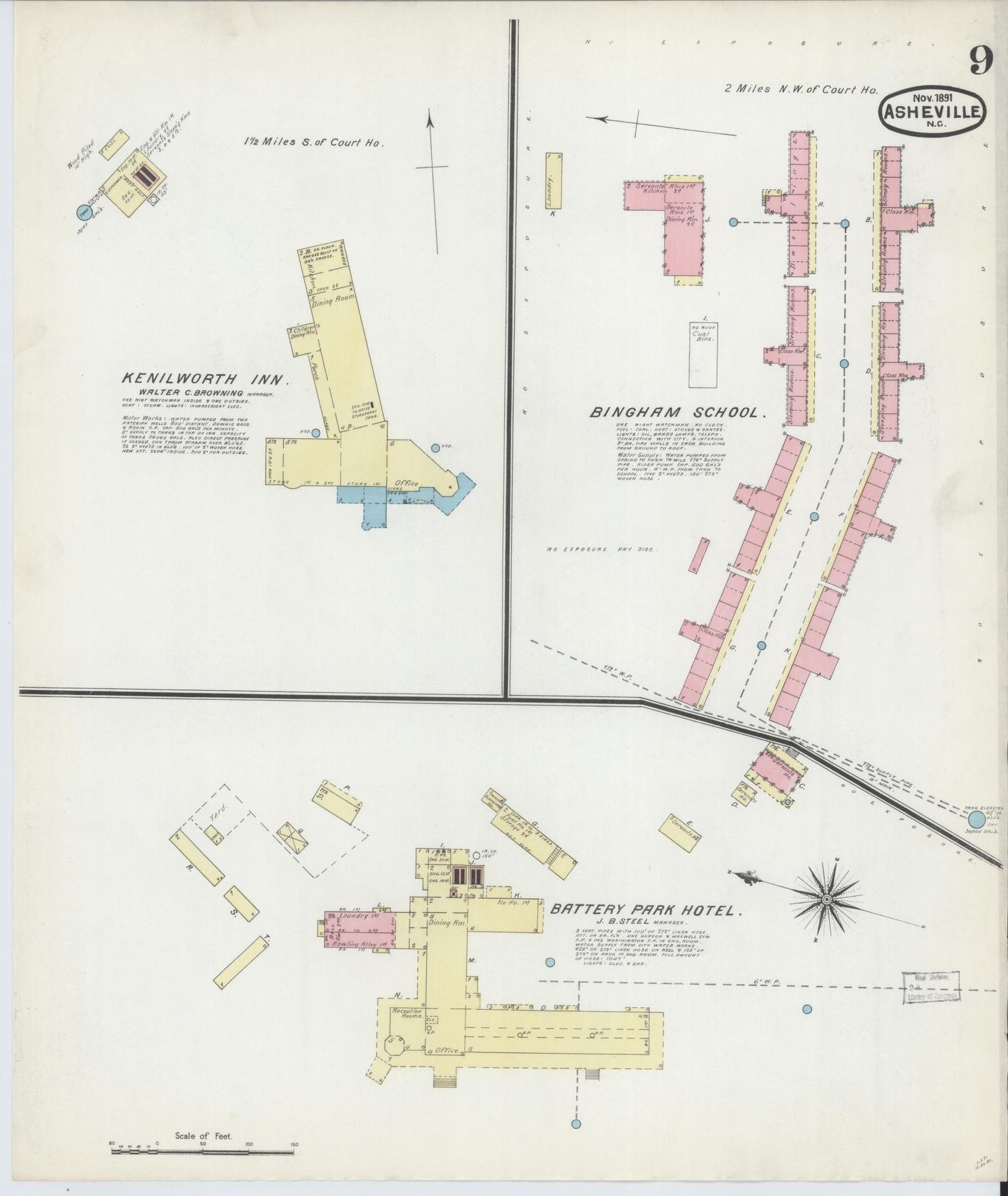 Sanborn Fire Insurance Map from Asheville, Buncombe County, North Carolina (1891), Sheet #0009 - Complete Map Set gallery image, historic Sanborn map, vintage wall art, North Carolina North Carolina