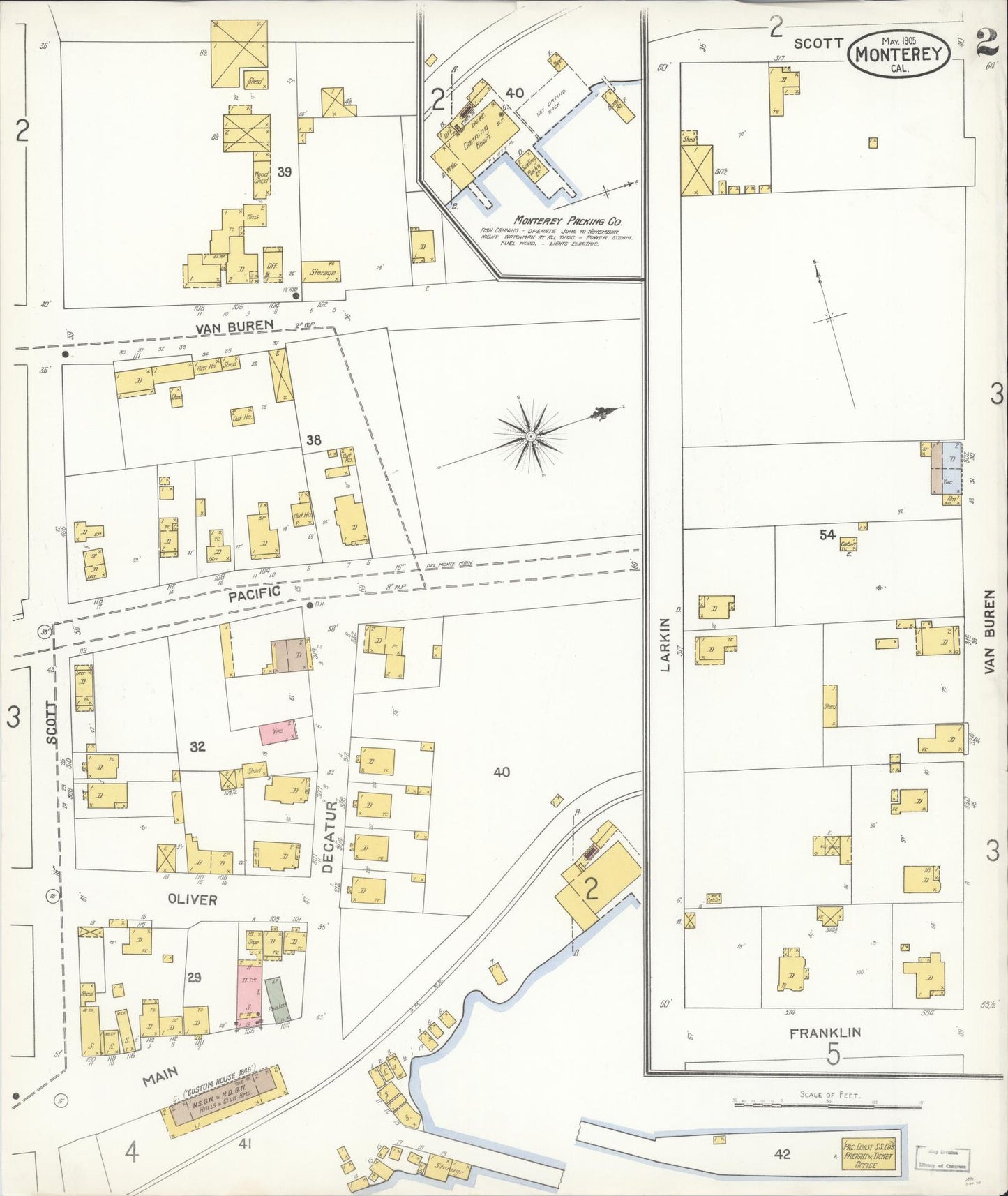 Sanborn Fire Insurance Map from Monterey, Monterey County, California (1905), Sheet #0002 - Historic Sanborn Fire Insurance Map Print, vintage old map wall art, antique decor, genealogy gift, California California map