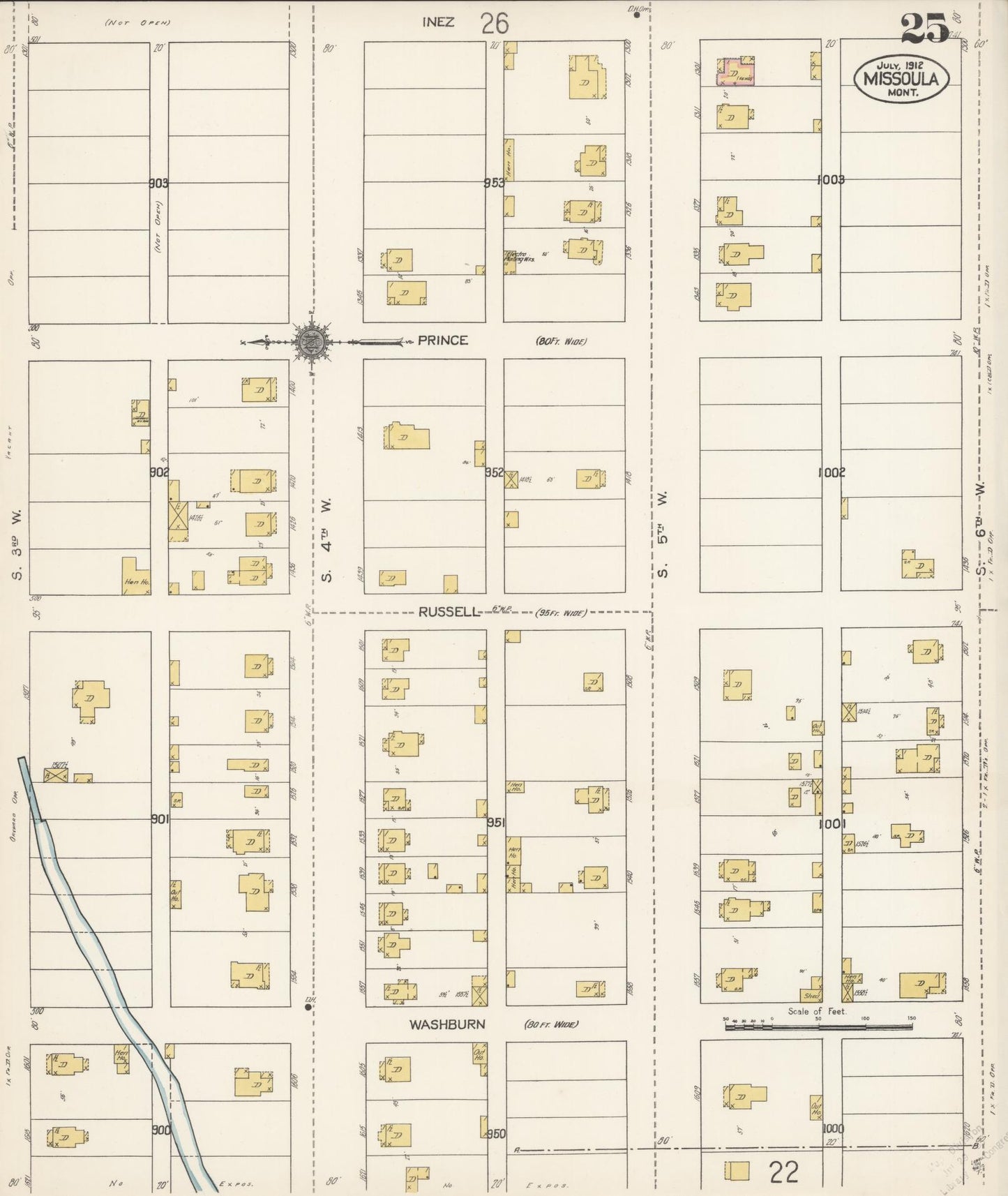 Sanborn Fire Insurance Map from Missoula, Missoula County, Montana (1912), Sheet #0025 - Historic Sanborn Fire Insurance Map Print, vintage old map wall art, antique decor, genealogy gift, Montana Montana map
