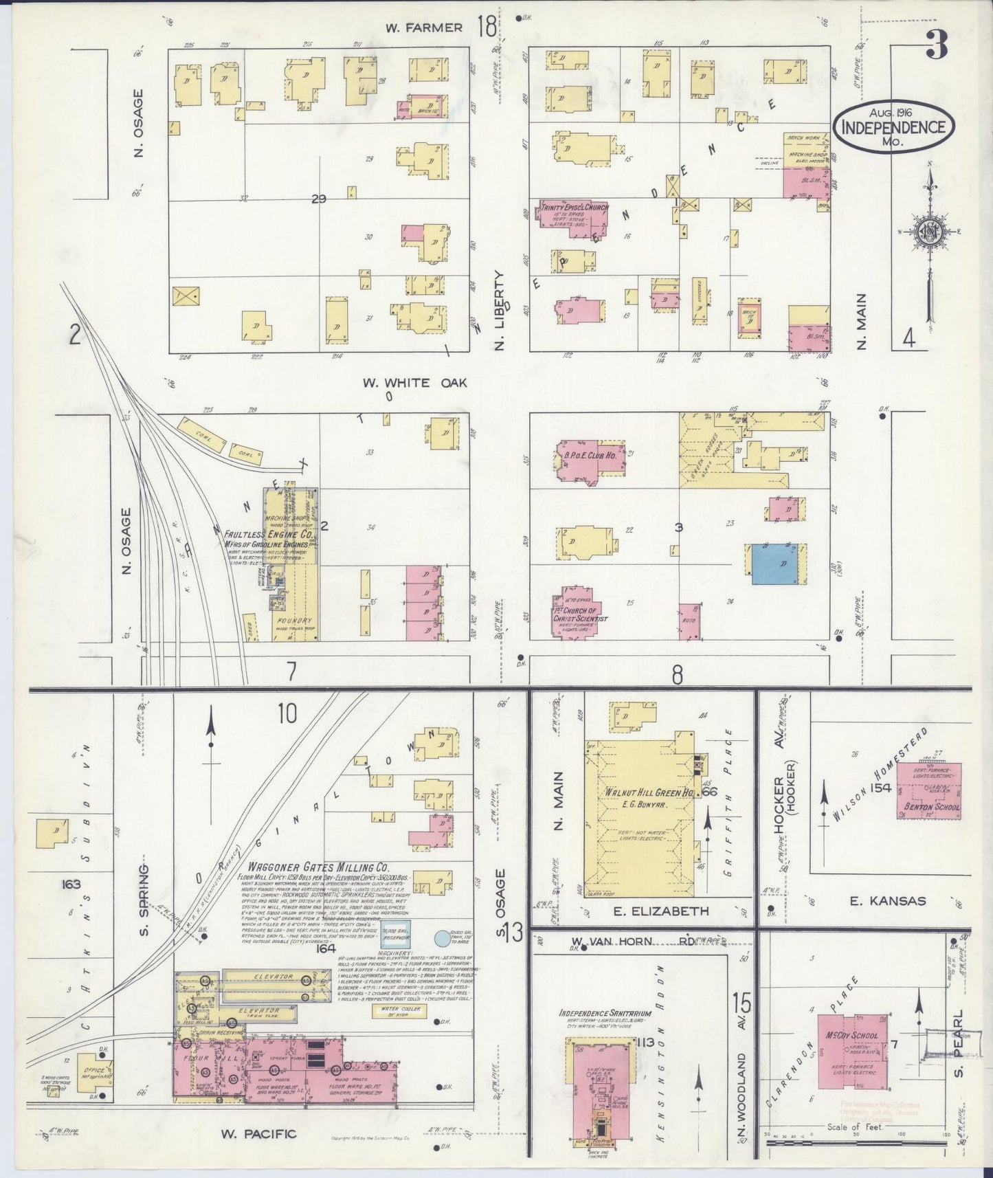 Sanborn Fire Insurance Map from Independence, Jackson County, Missouri (1916), Sheet #0003 - Historic Sanborn Fire Insurance Map Print, vintage old map wall art, antique decor, genealogy gift, Missouri Missouri map