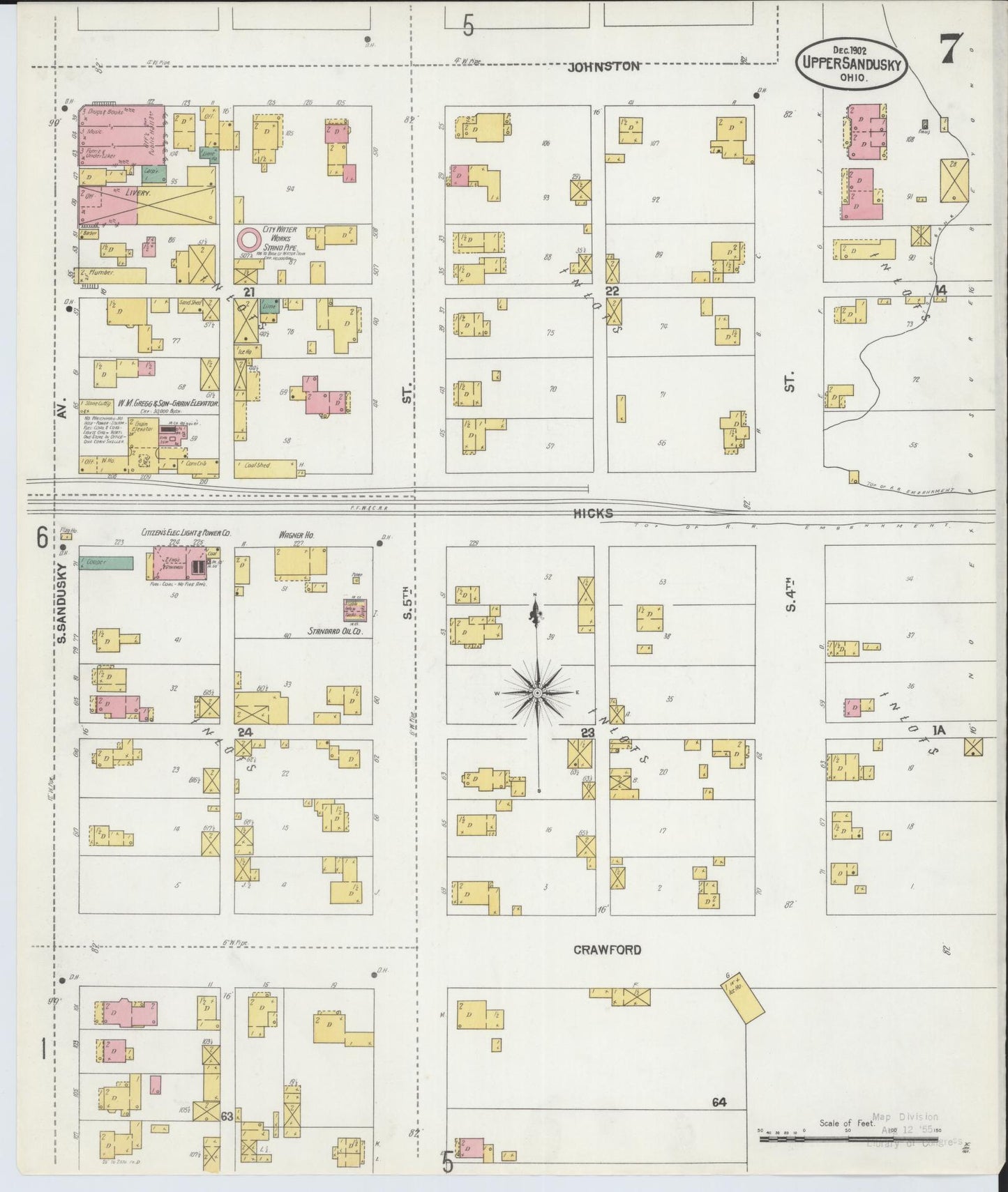 Sanborn Fire Insurance Map from Upper Sandusky, Wyandot County, Ohio (1902), Sheet #0007 - Historic Sanborn Fire Insurance Map Print, vintage old map wall art, antique decor, genealogy gift, Ohio Ohio map