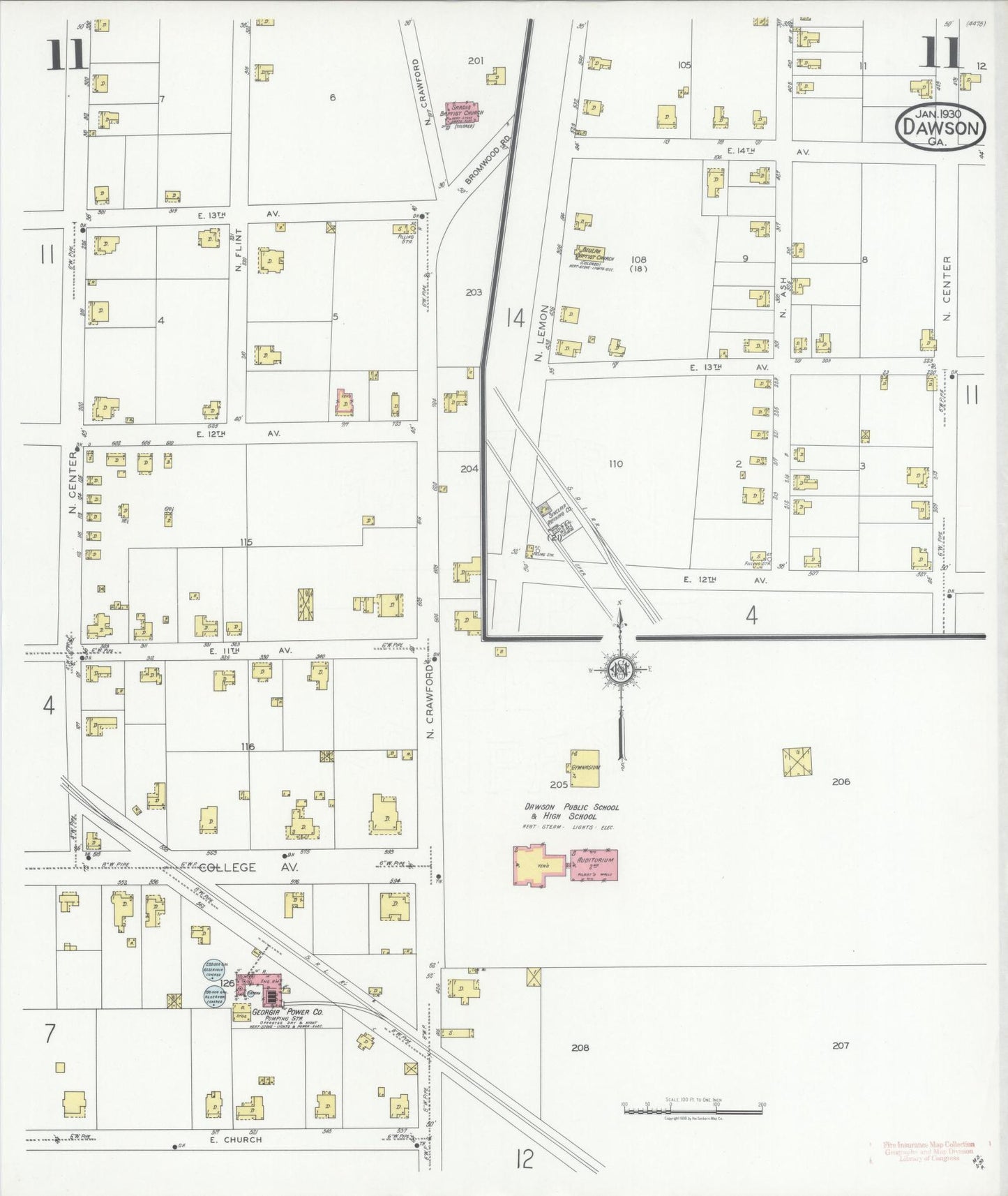 Sanborn Fire Insurance Map from Dawson, Terrell County, Georgia (1930), Sheet #0011 - Historic Sanborn Fire Insurance Map Print, vintage old map wall art, antique decor, genealogy gift, Georgia Georgia map