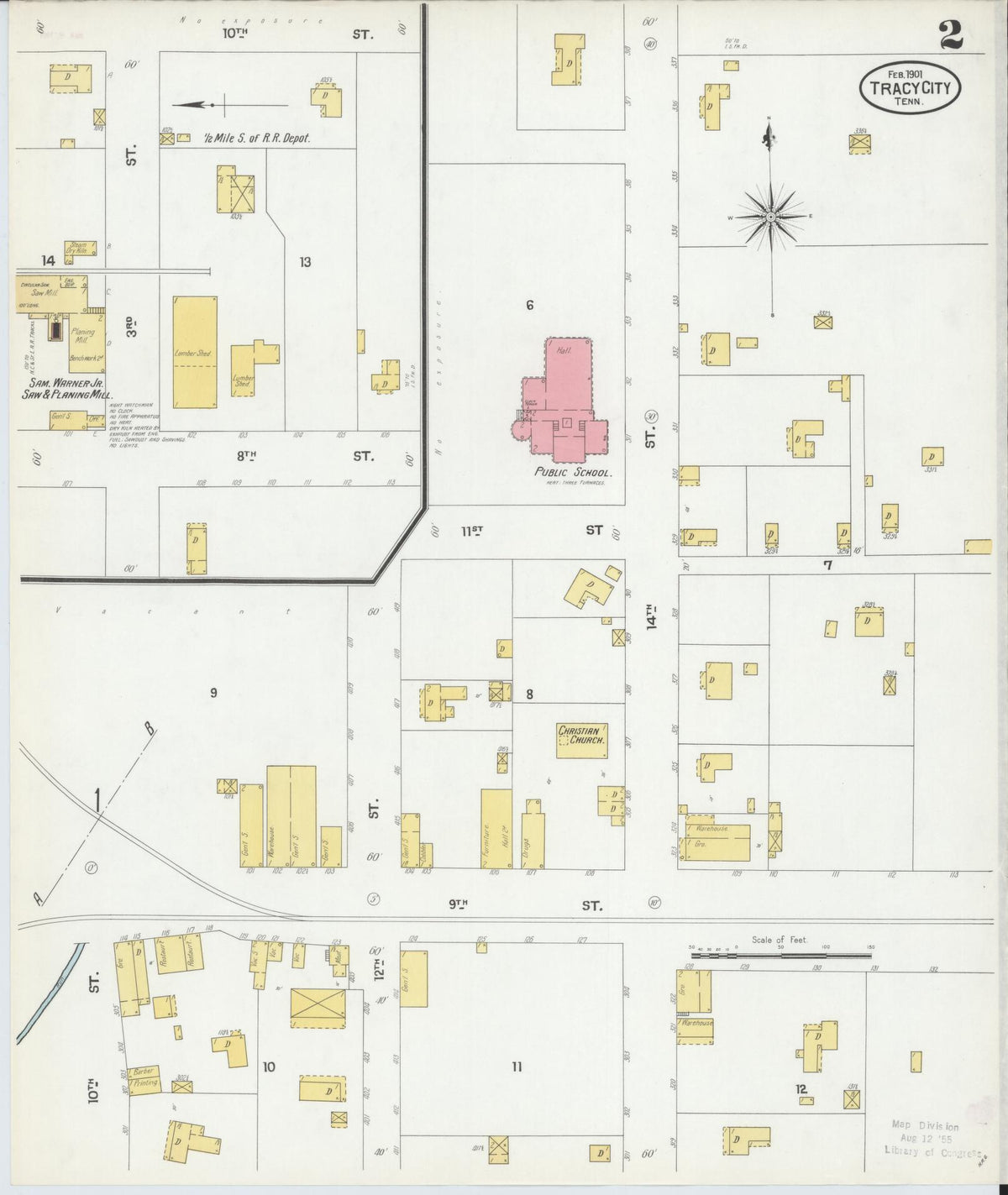 Sanborn Fire Insurance Map from Tracy City, Grundy County, Tennessee (1901), Sheet #0002 - Historic Sanborn Fire Insurance Map Print, vintage old map wall art, antique decor, genealogy gift, Tennessee Tennessee map