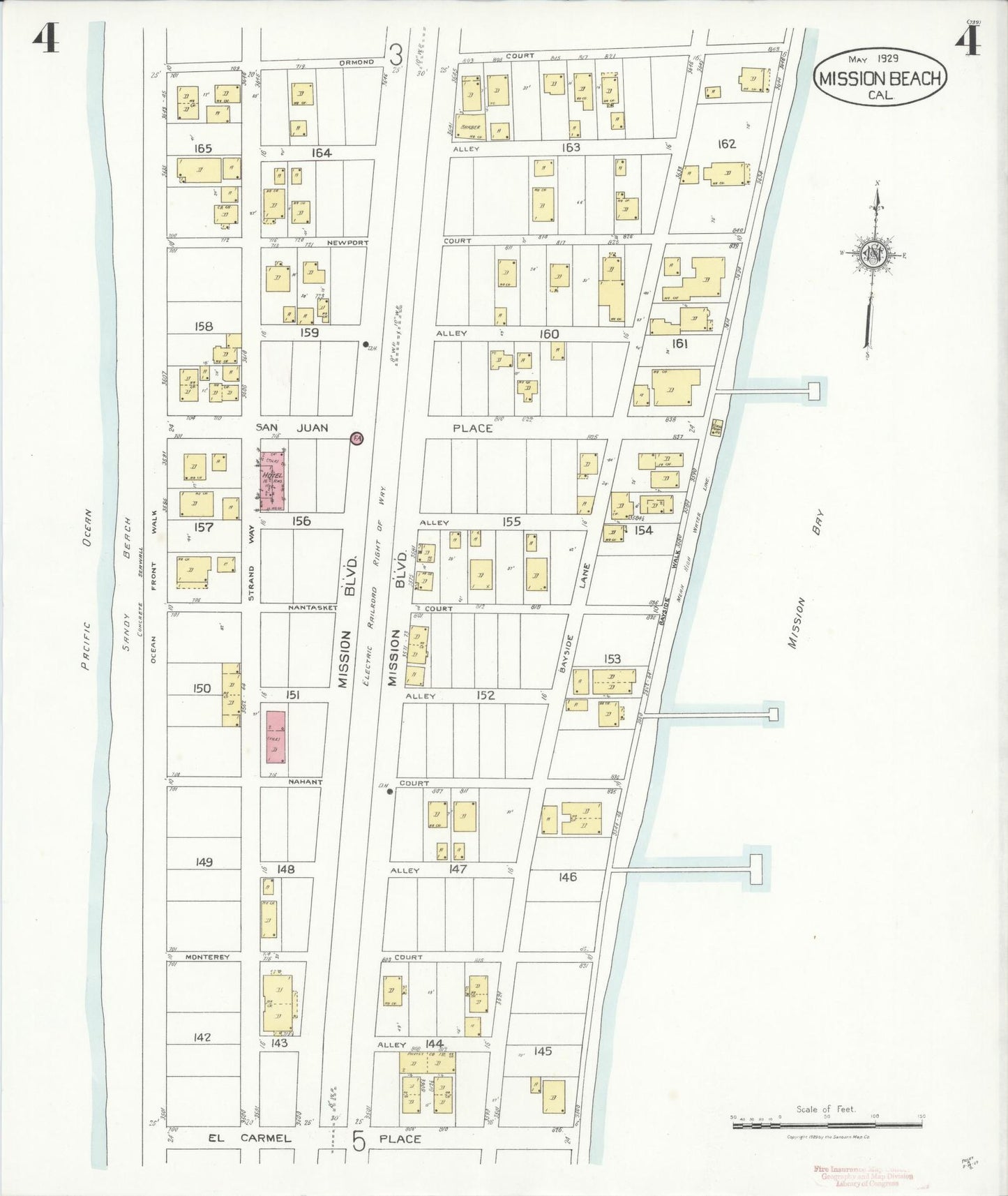 Sanborn Fire Insurance Map from Mission Beach, San Diego County, California (1929), Sheet #0004 - Historic Sanborn Fire Insurance Map Print, vintage old map wall art, antique decor, genealogy gift, California California map