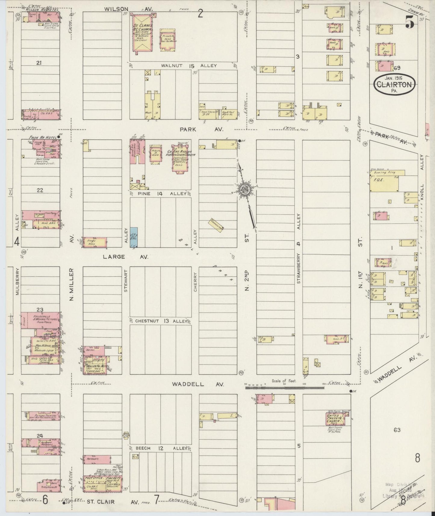 Sanborn Fire Insurance Map from Clairton, Allegheny County, Pennsylvania (1915), Sheet #0005 - Historic Sanborn Fire Insurance Map Print, vintage old map wall art, antique decor, genealogy gift, Pennsylvania Pennsylvania map