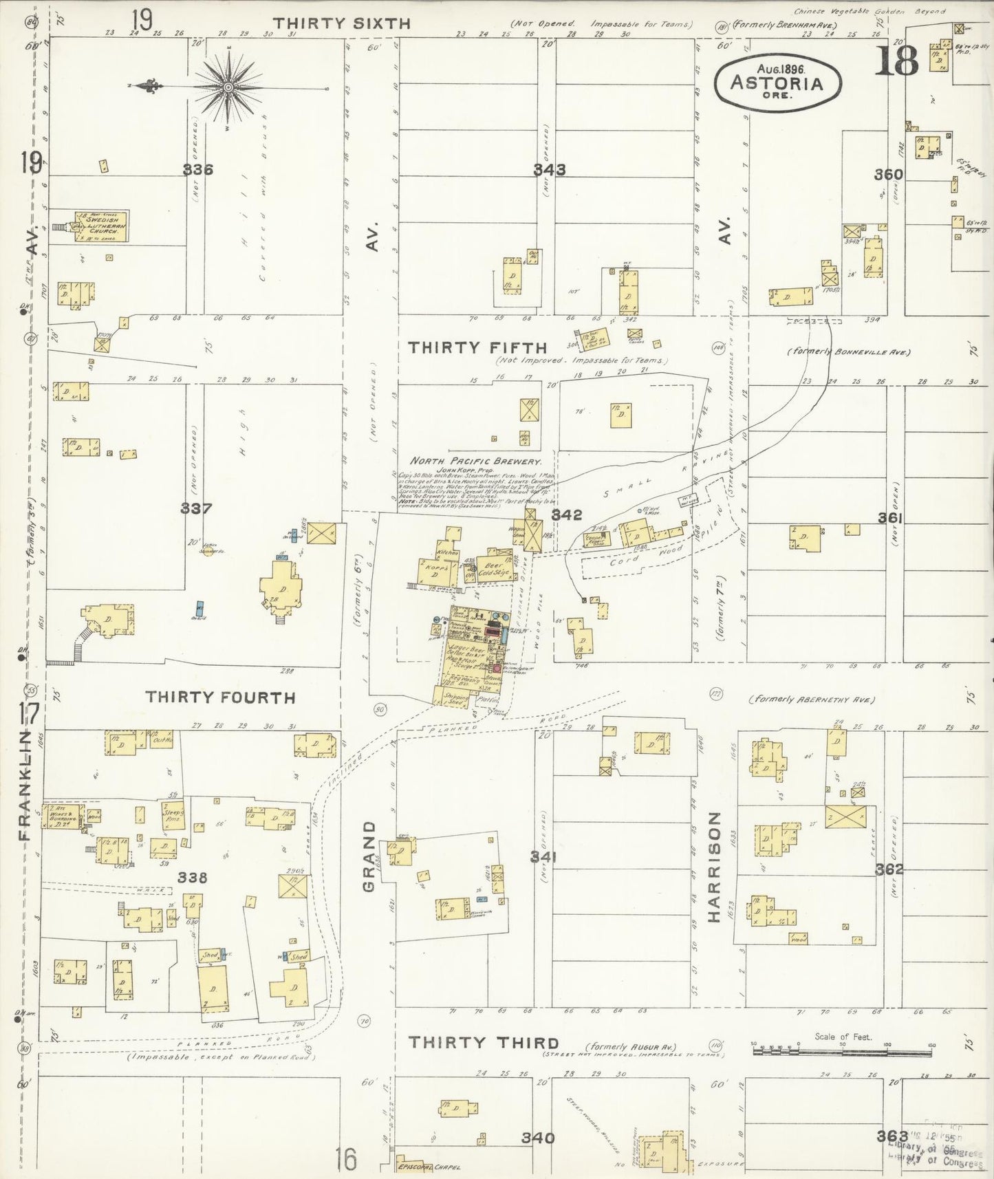 Sanborn Fire Insurance Map from Astoria, Clatsop County, Oregon (1896), Sheet #0018 - Historic Sanborn Fire Insurance Map Print, vintage old map wall art, antique decor, genealogy gift, Oregon Oregon map