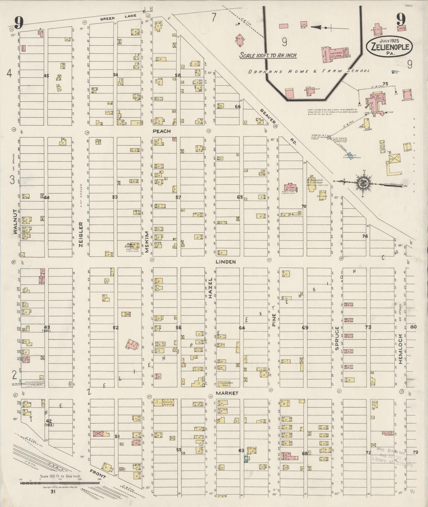 Sanborn Fire Insurance Map from Zelienople, Butler County, Pennsylvania (1925), Sheet #0009 - Complete Map Set gallery image, historic Sanborn map, vintage wall art, Pennsylvania Pennsylvania