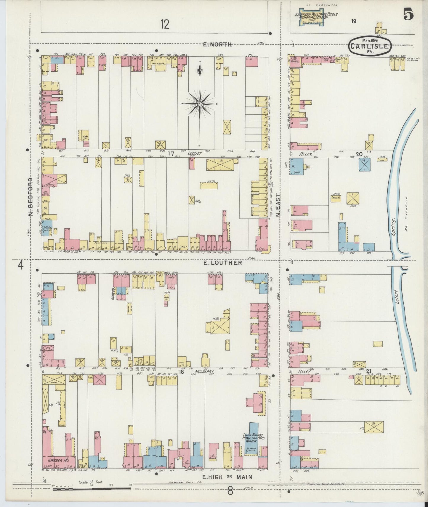 Sanborn Fire Insurance Map from Carlisle, Cumberland County, Pennsylvania (1896), Sheet #0005 - Historic Sanborn Fire Insurance Map Print, vintage old map wall art, antique decor, genealogy gift, Pennsylvania Pennsylvania map