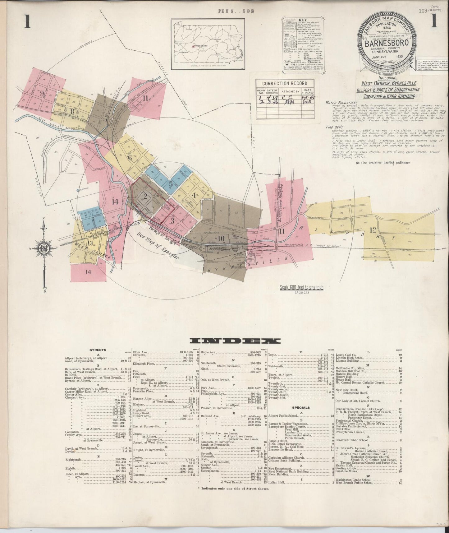 Sanborn Fire Insurance Map from Barnesboro, Cambria County, Pennsylvania (1946), Sheet #0001 - Historic Sanborn Fire Insurance Map Print, vintage old map wall art, antique decor, genealogy gift, Pennsylvania Pennsylvania map