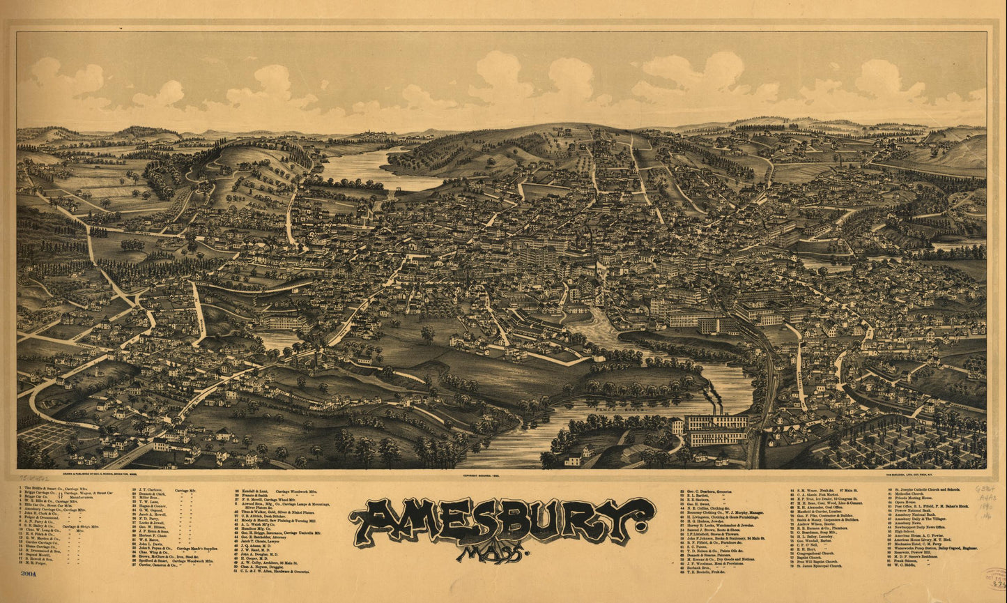 Amesbury, Mass. (1890) – Historic Bird’s-Eye View Panorama Print
