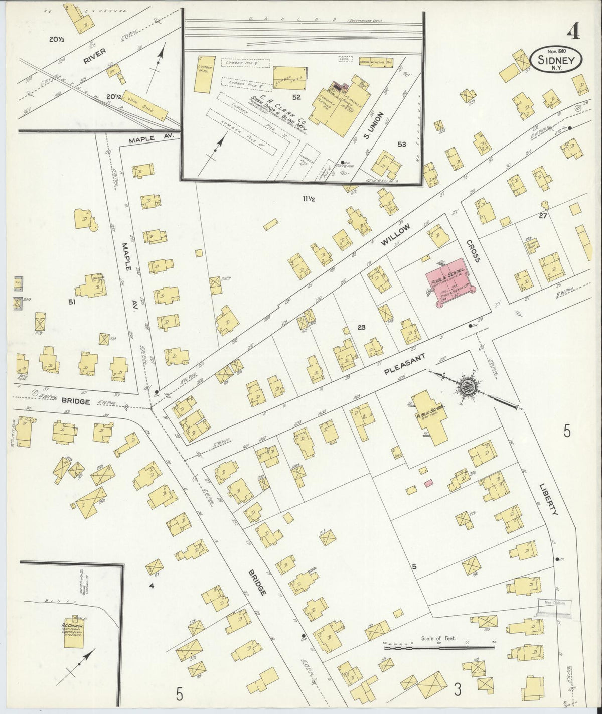 Sanborn Fire Insurance Map from Sidney, Delaware County, New York (1910), Sheet #0004 - Historic Sanborn Fire Insurance Map Print, vintage old map wall art, antique decor, genealogy gift, Sidney Delaware map