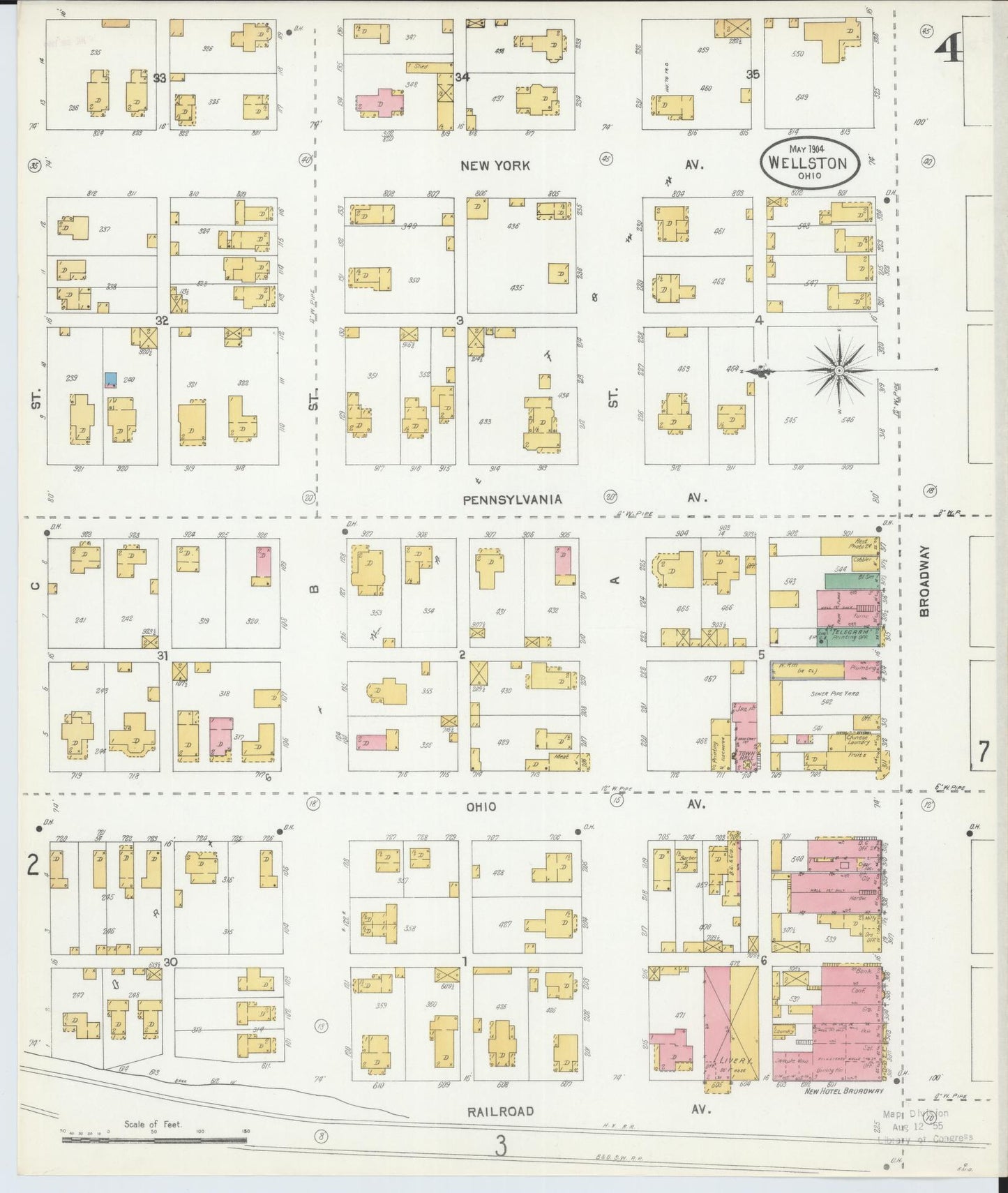Sanborn Fire Insurance Map from Wellston, Jackson County, Ohio (1904), Sheet #0004 - Historic Sanborn Fire Insurance Map Print, vintage old map wall art, antique decor, genealogy gift, Ohio Ohio map