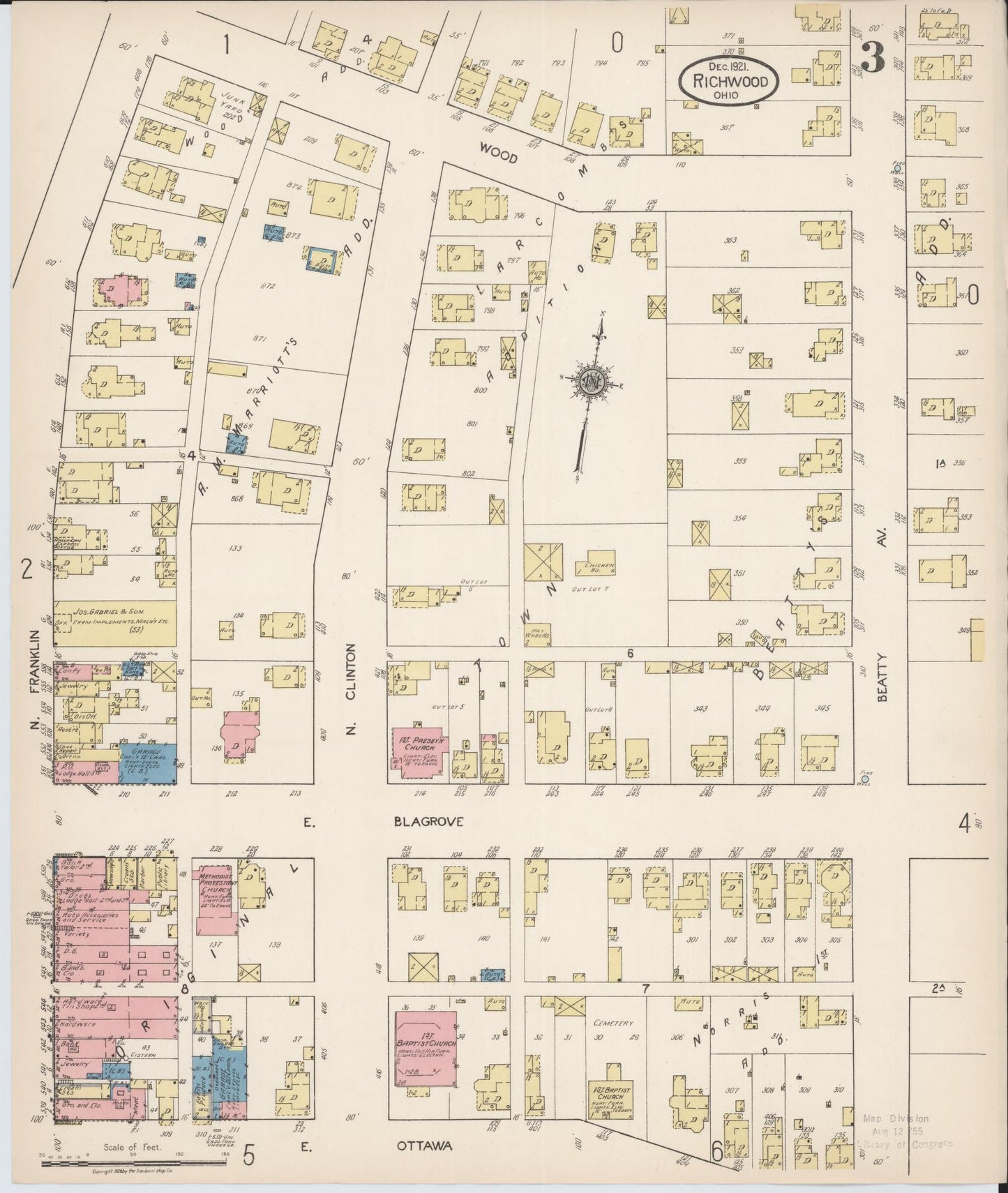 Sanborn Fire Insurance Map from Richwood, Union County, Ohio (1921), Sheet #0003 - Historic Sanborn Fire Insurance Map Print, vintage old map wall art, antique decor, genealogy gift, Ohio Ohio map