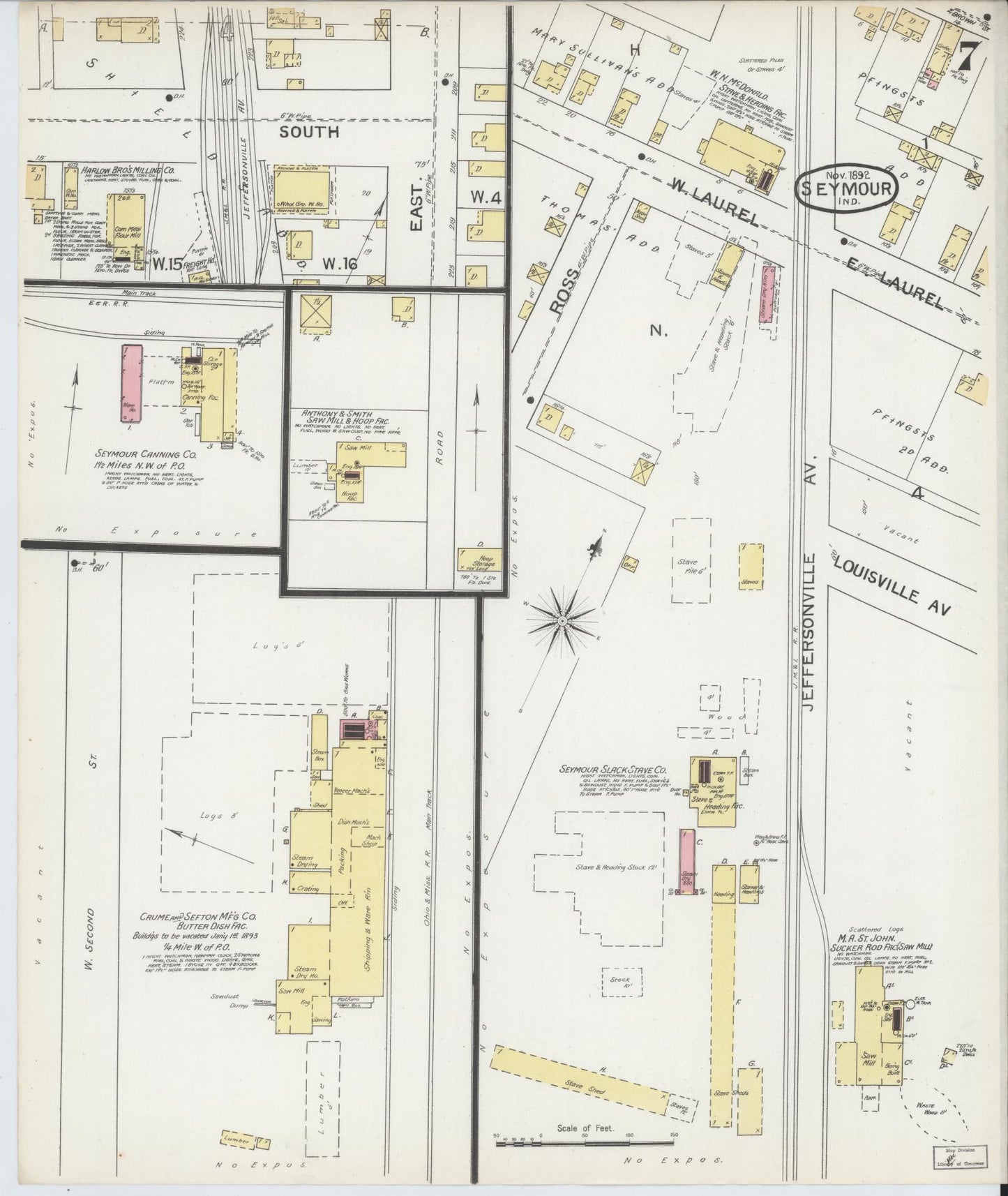 Sanborn Fire Insurance Map from Seymour, Jackson County, Indiana (1892), Sheet #0007 - Complete Map Set gallery image, historic Sanborn map, vintage wall art, Indiana Indiana
