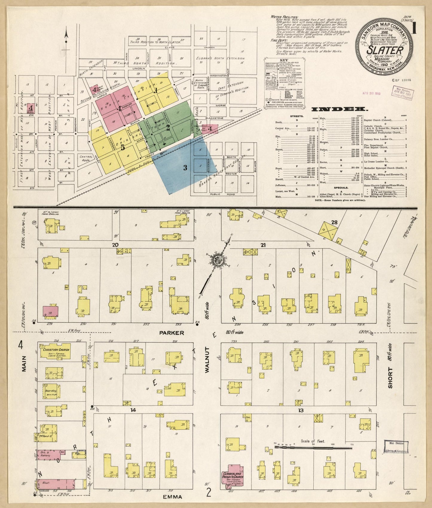 Sanborn Fire Insurance Map from Slater, Saline County, Missouri (1910), Sheet #0001 - Historic Sanborn Fire Insurance Map Print, vintage old map wall art, antique decor, genealogy gift, Missouri Missouri map
