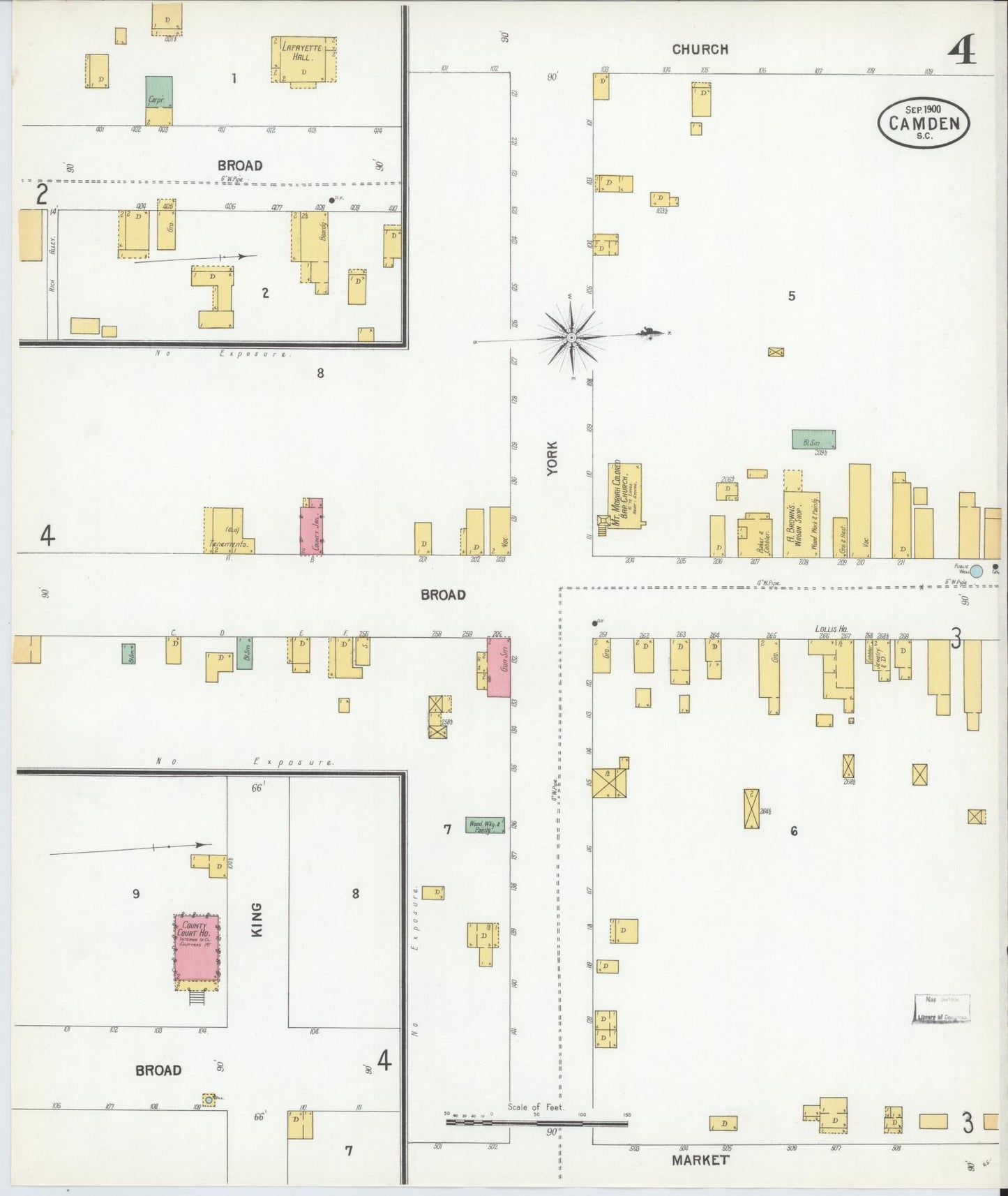 Sanborn Fire Insurance Map from Camden, Kershaw County, South Carolina (1900), Sheet #0004 - Historic Sanborn Fire Insurance Map Print, vintage old map wall art, antique decor, genealogy gift, South Carolina South Carolina map
