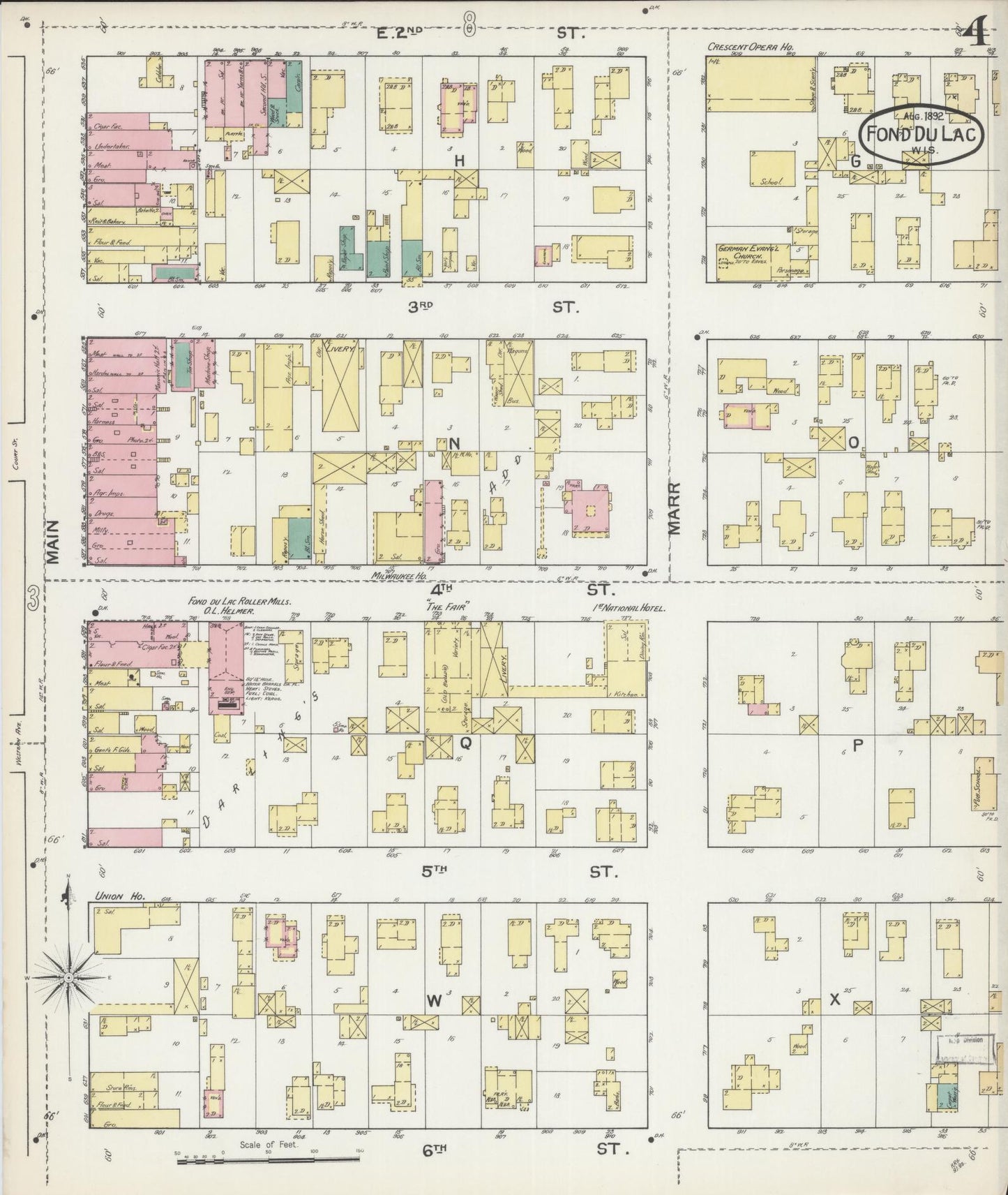 Sanborn Fire Insurance Map from Fond du Lac, Fond du Lac County, Wisconsin (1892), Sheet #0004 - Historic Sanborn Fire Insurance Map Print, vintage old map wall art, antique decor, genealogy gift, Wisconsin Wisconsin map