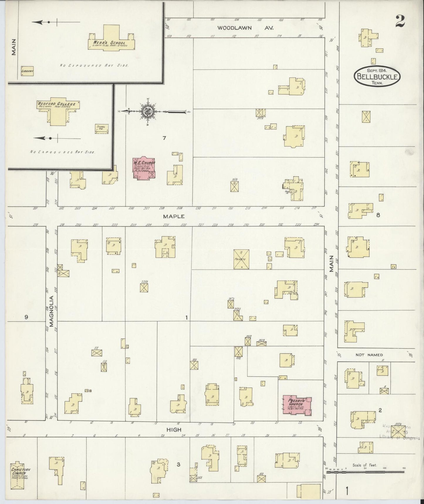 Sanborn Fire Insurance Map from Bell Buckle, Bedford County, Tennessee (1914), Sheet #0002 - Complete Map Set gallery image, historic Sanborn map, vintage wall art, Tennessee Tennessee