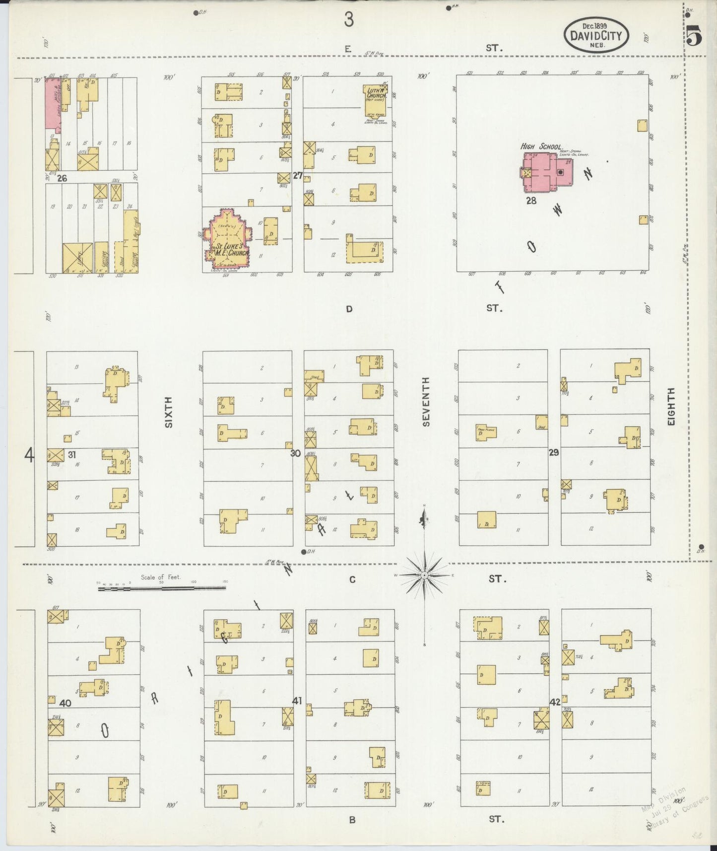 Sanborn Fire Insurance Map from David City, Butler County, Nebraska (1899), Sheet #0005 - Historic Sanborn Fire Insurance Map Print, vintage old map wall art, antique decor, genealogy gift, Nebraska Nebraska map