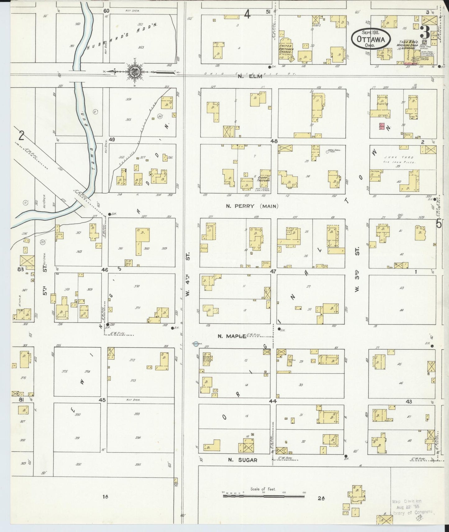 Sanborn Fire Insurance Map from Ottawa, Putnam County, Ohio (1911), Sheet #0003 - Historic Sanborn Fire Insurance Map Print, vintage old map wall art, antique decor, genealogy gift, Ohio Ohio map