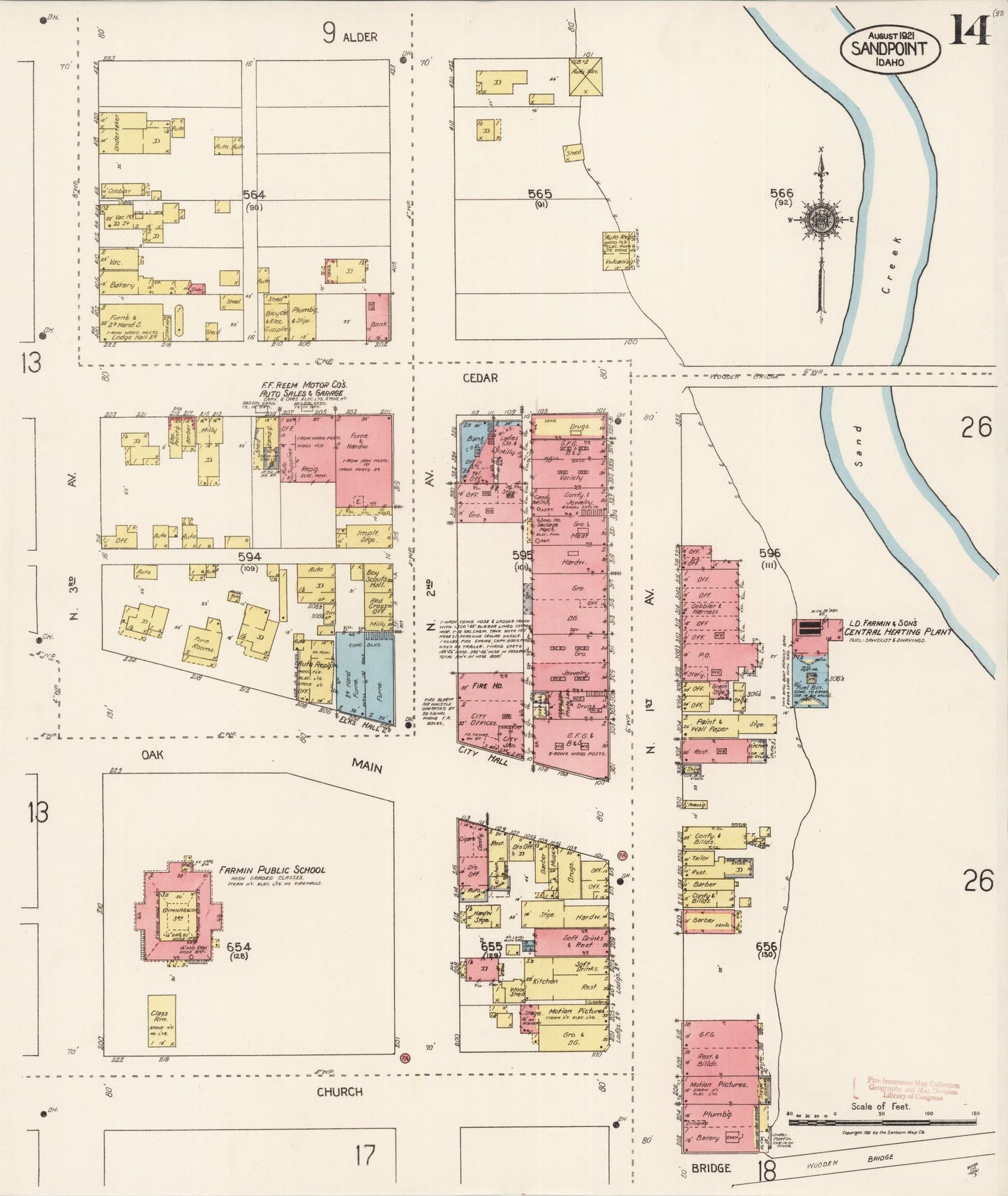Sanborn Fire Insurance Map from Sandpoint, Bonner County, Idaho (1921), Sheet #0014 - Historic Sanborn Fire Insurance Map Print, vintage old map wall art, antique decor, genealogy gift, Idaho Idaho map