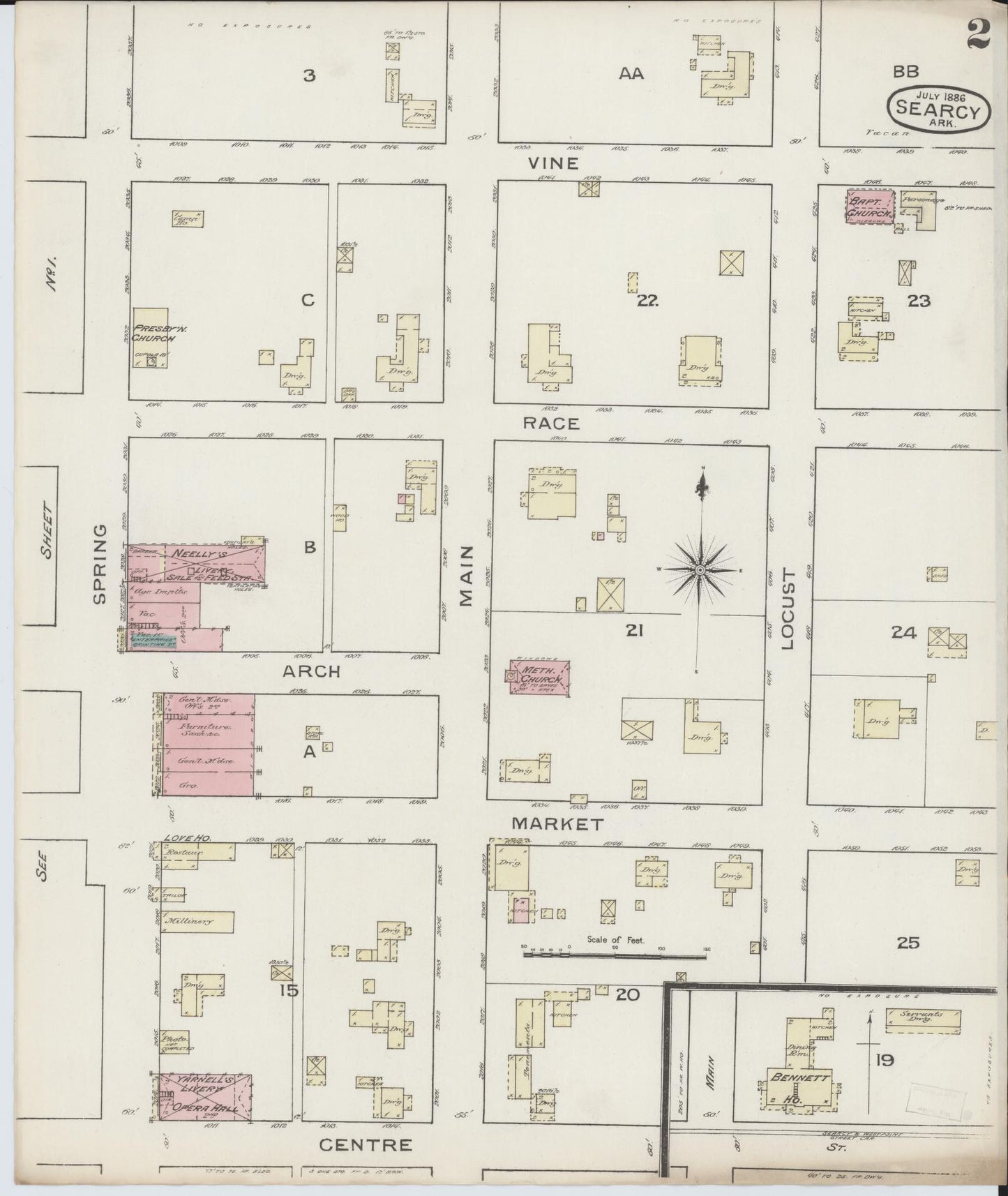 Sanborn Fire Insurance Map from Searcy, White County, Arkansas (1886), Sheet #0002 - Complete Map Set gallery image, historic Sanborn map, vintage wall art, Arkansas Arkansas