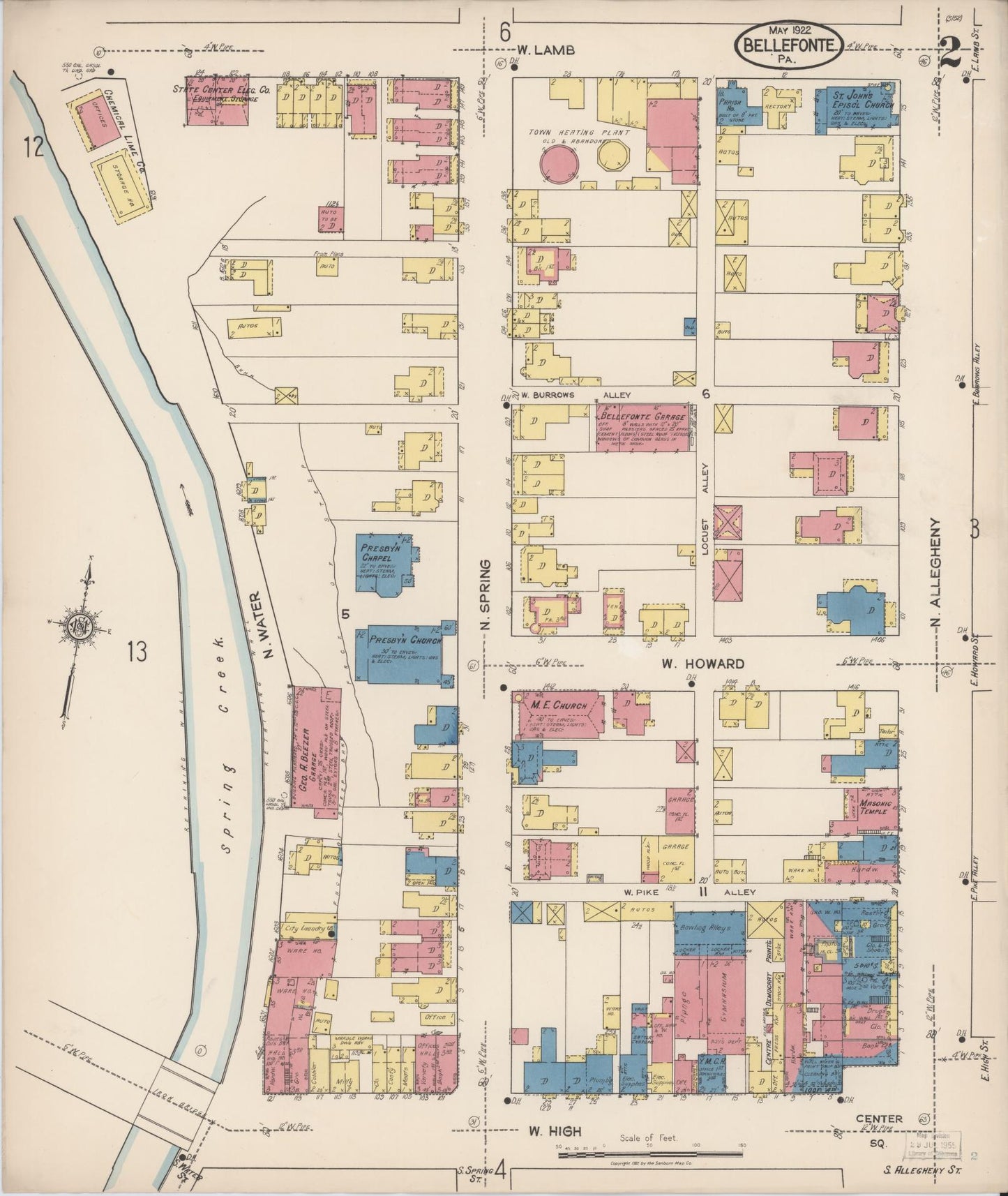 Sanborn Fire Insurance Map from Bellefonte, Centre County, Pennsylvania (1922), Sheet #0002 - Historic Sanborn Fire Insurance Map Print, vintage old map wall art, antique decor, genealogy gift, Pennsylvania Pennsylvania map