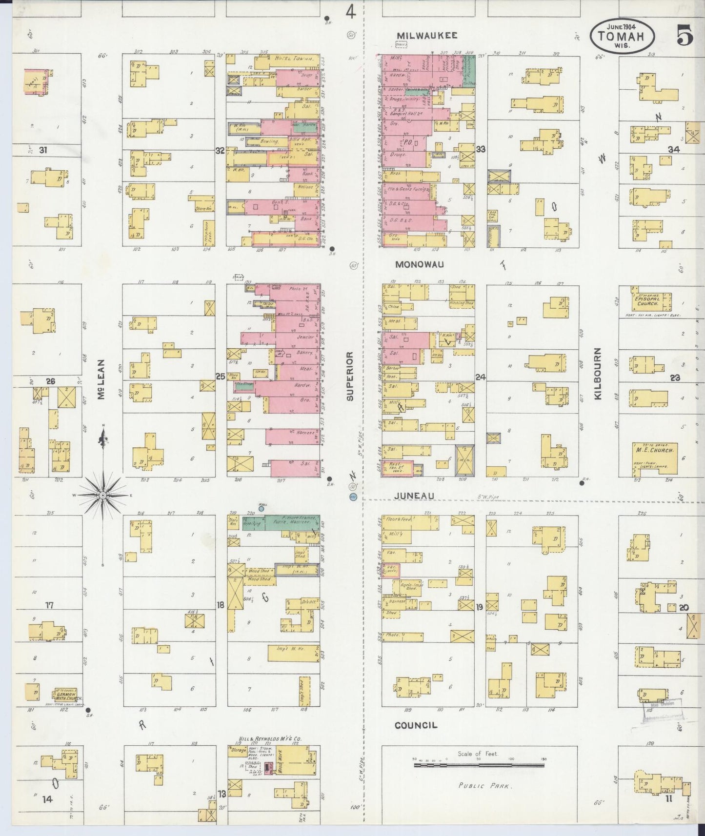 Sanborn Fire Insurance Map from Tomah, Monroe County, Wisconsin (1904), Sheet #0005 - Historic Sanborn Fire Insurance Map Print, vintage old map wall art, antique decor, genealogy gift, Wisconsin Wisconsin map
