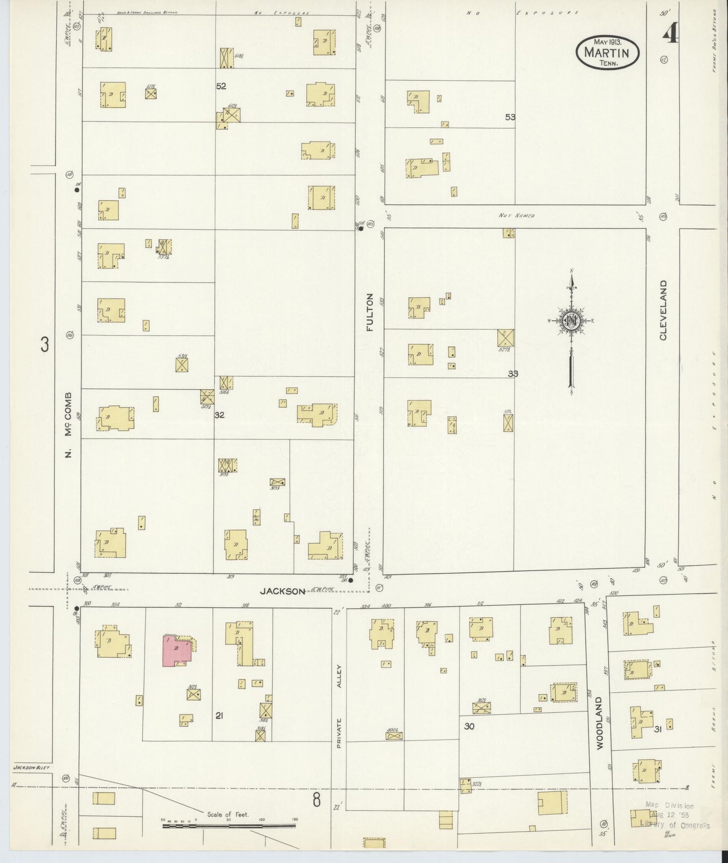 Sanborn Fire Insurance Map from Martin, Weakley County, Tennessee (1913), Sheet #0004 - Historic Sanborn Fire Insurance Map Print, vintage old map wall art, antique decor, genealogy gift, Tennessee Tennessee map