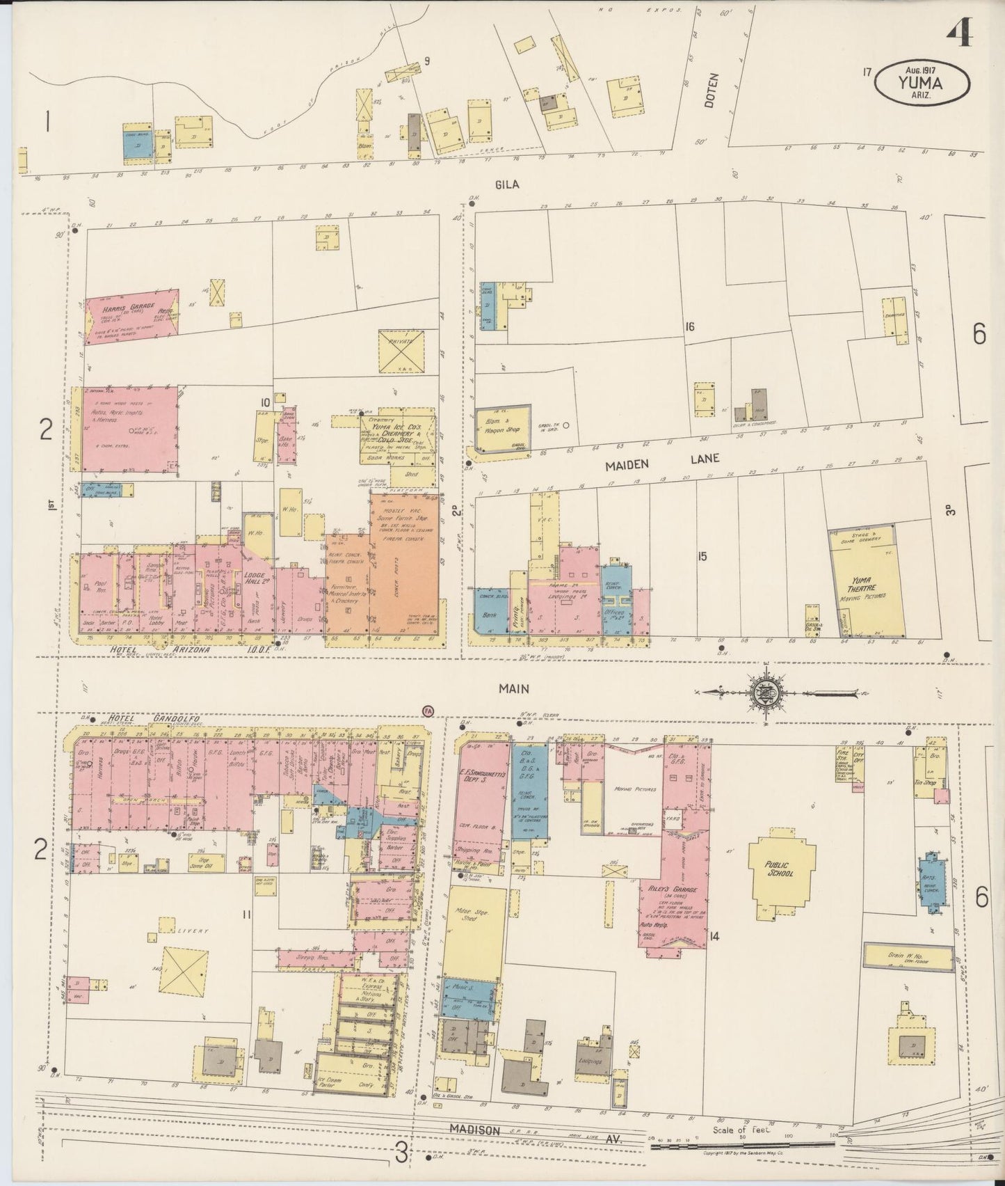Sanborn Fire Insurance Map from Yuma, Yuma County, Arizona (1917), Sheet #0004 - Historic Sanborn Fire Insurance Map Print, vintage old map wall art, antique decor, genealogy gift, Arizona Arizona map