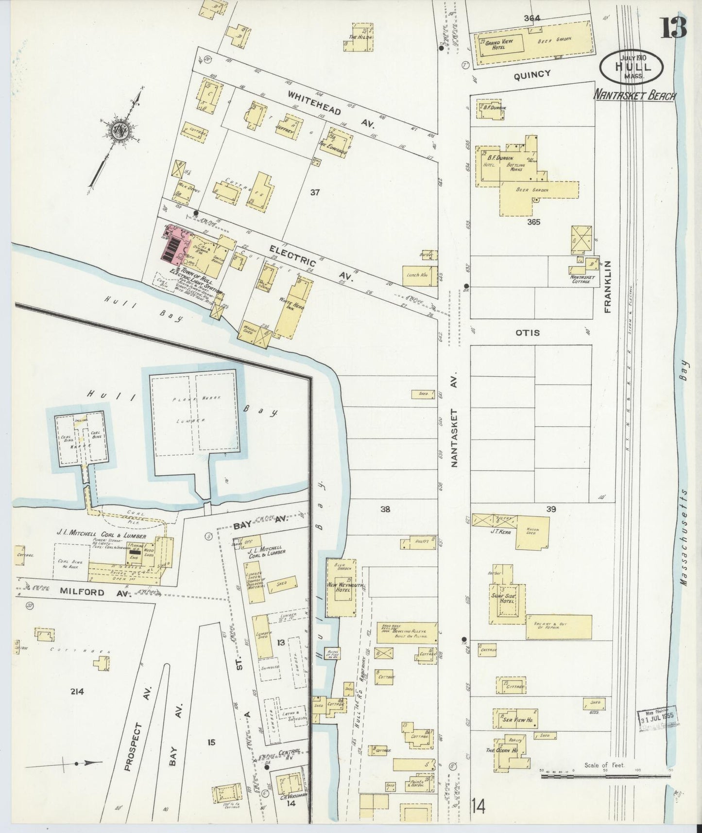 Sanborn Fire Insurance Map from Hull, Plymouth County, Massachusetts (1910), Sheet #0013 - Historic Sanborn Fire Insurance Map Print, vintage old map wall art, antique decor, genealogy gift, Massachusetts Massachusetts map