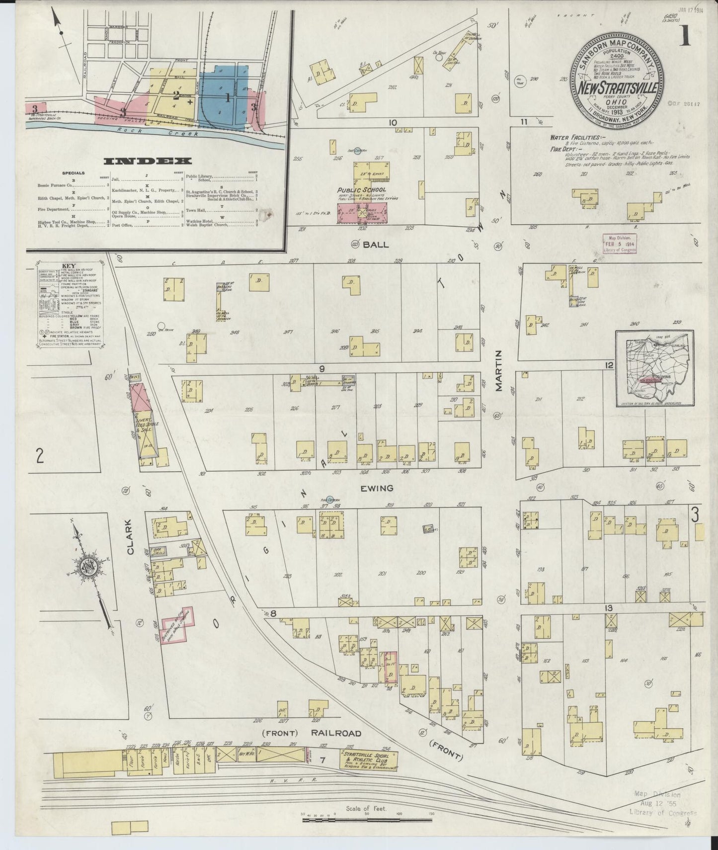 Sanborn Fire Insurance Map from New Straitsville, Perry County, Ohio (1913), Sheet #0001 - Historic Sanborn Fire Insurance Map Print, vintage old map wall art, antique decor, genealogy gift, Ohio Ohio map