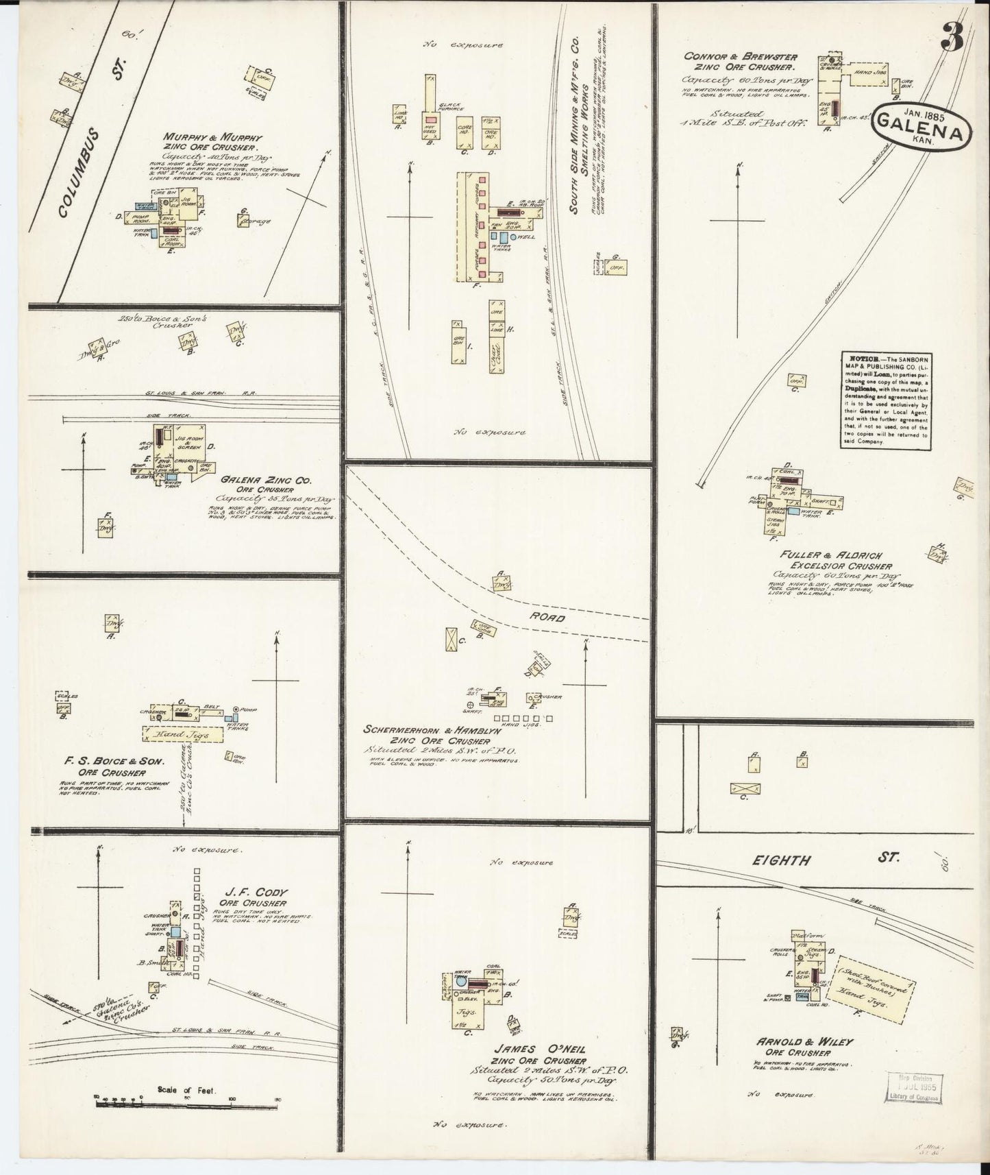 Sanborn Fire Insurance Map from Galena, Cherokee County, Kansas (1885), Sheet #0003 - Historic Sanborn Fire Insurance Map Print, vintage old map wall art, antique decor, genealogy gift, Kansas Kansas map