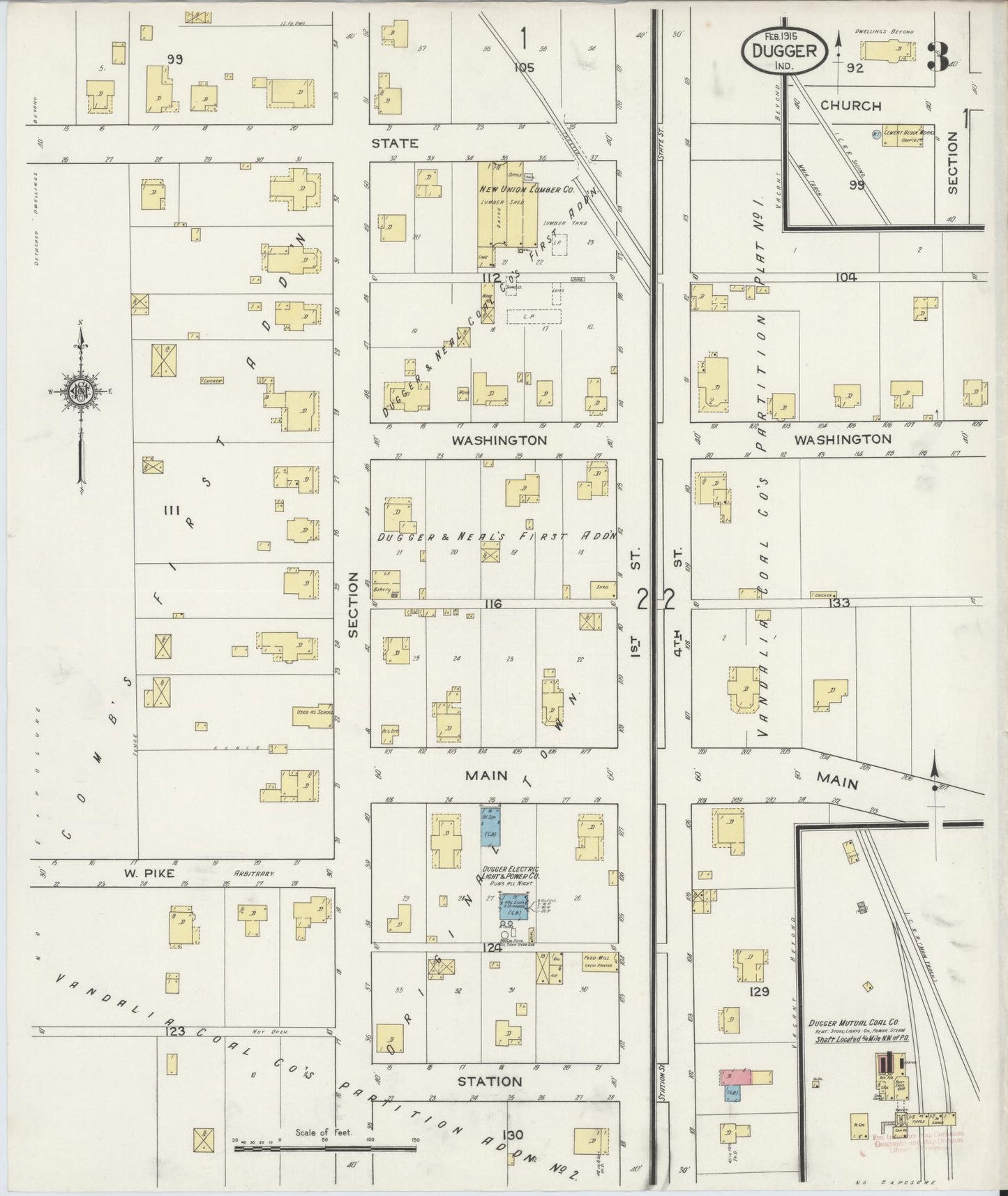 Sanborn Fire Insurance Map from Dugger, Sullivan County, Indiana (1915), Sheet #0003 - Complete Map Set gallery image, historic Sanborn map, vintage wall art, Indiana Indiana