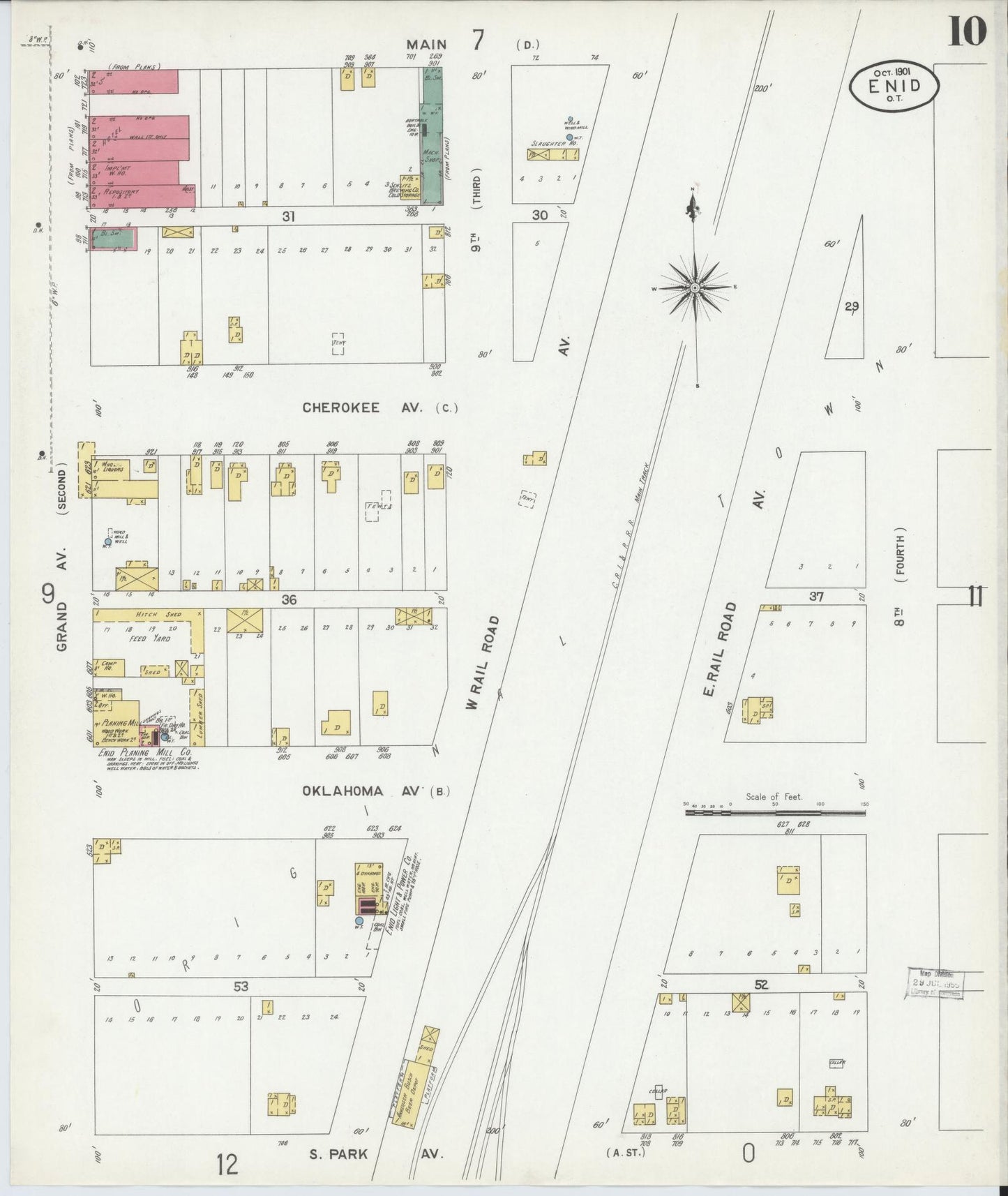 Sanborn Fire Insurance Map from Enid, Garfield County, Oklahoma (1901), Sheet #0010 - Historic Sanborn Fire Insurance Map Print, vintage old map wall art, antique decor, genealogy gift, Oklahoma Oklahoma map